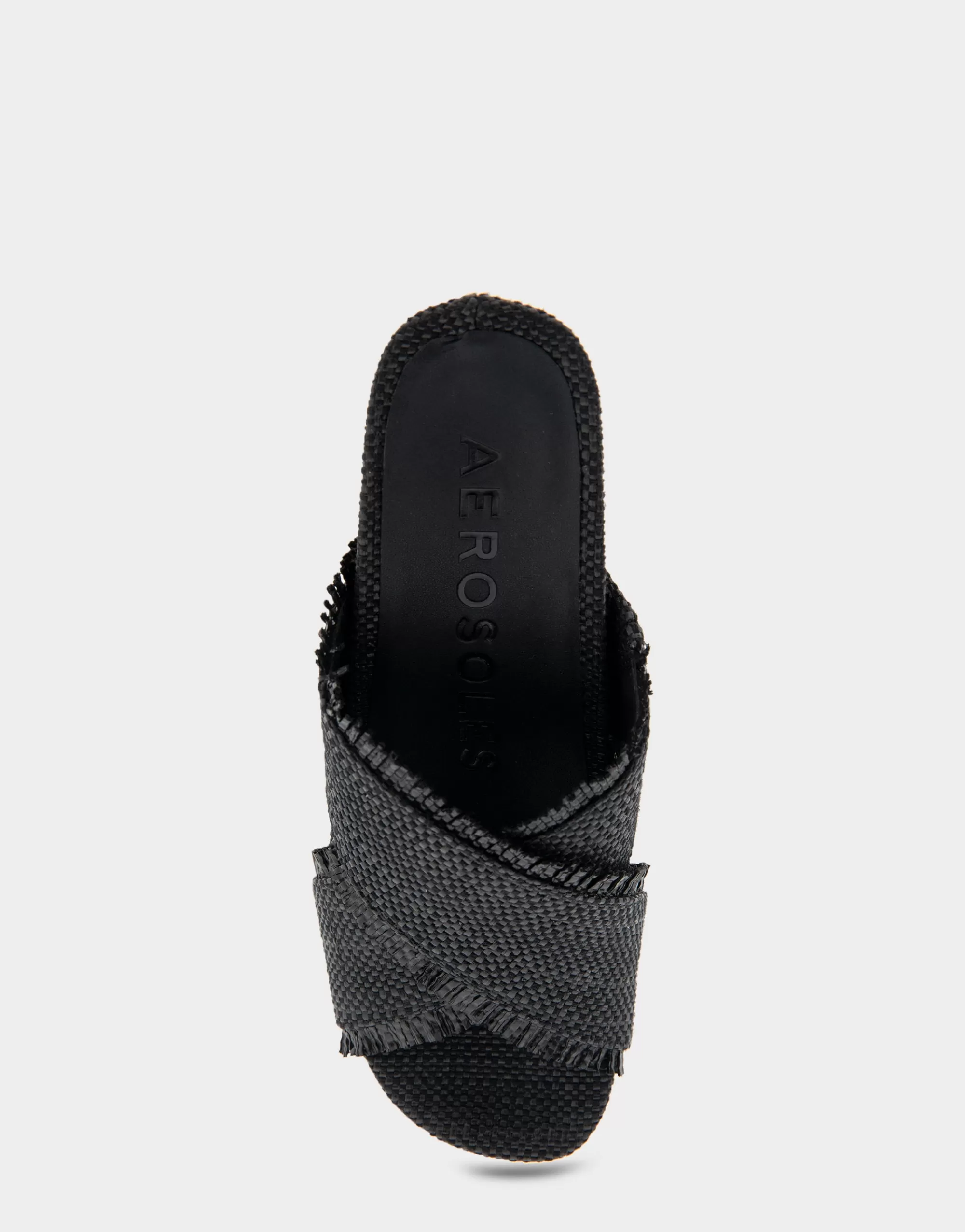Aerosoles Dress | Wedges*Comfortable Women's Crisscross Footbed Wedge Sandal in Black Raffia Raffia Fabric