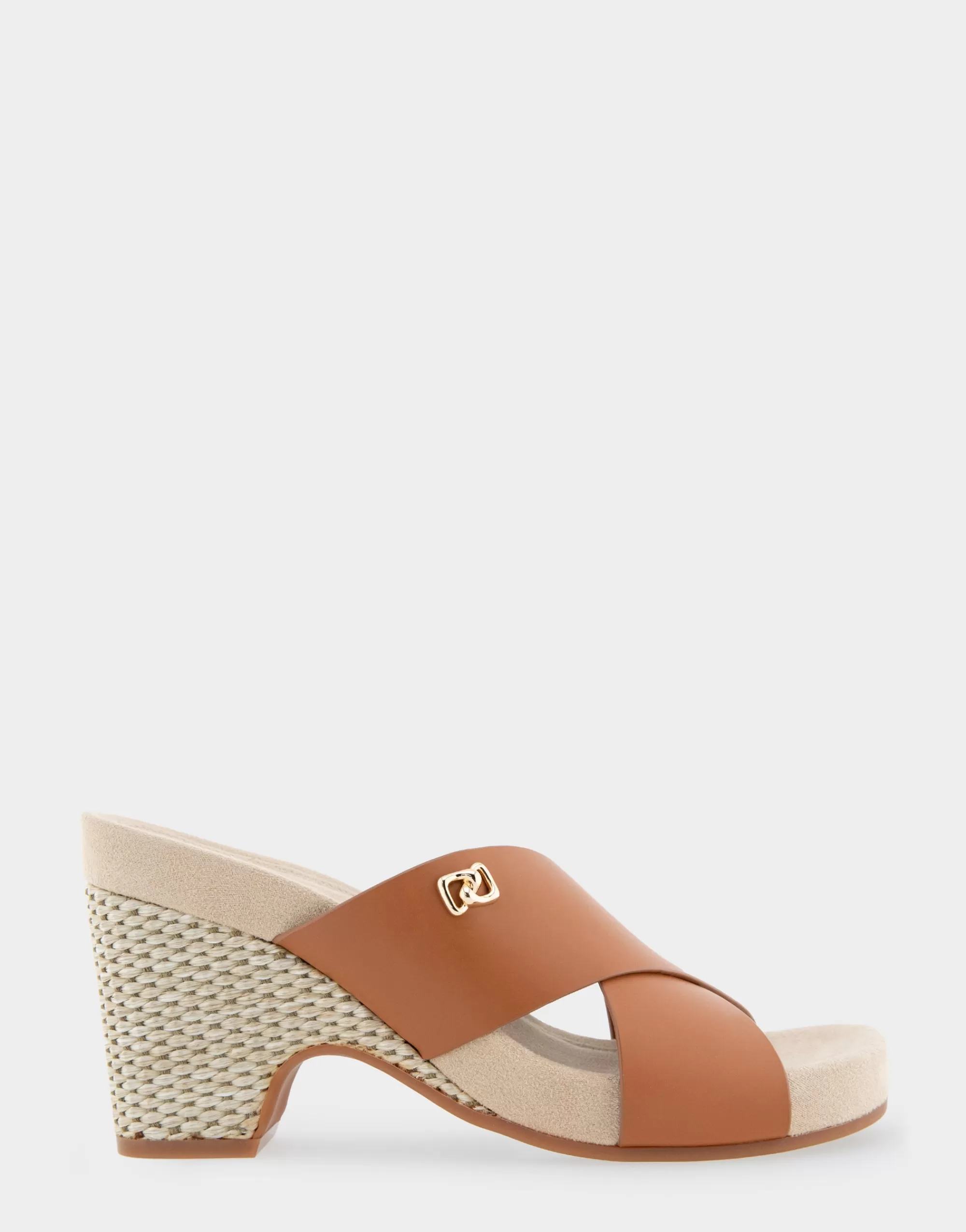 Aerosoles Dress | Wedges*Comfortable Women's Crisscross Footbed Wedge Sandal in Tan Leather Canvas Fabric