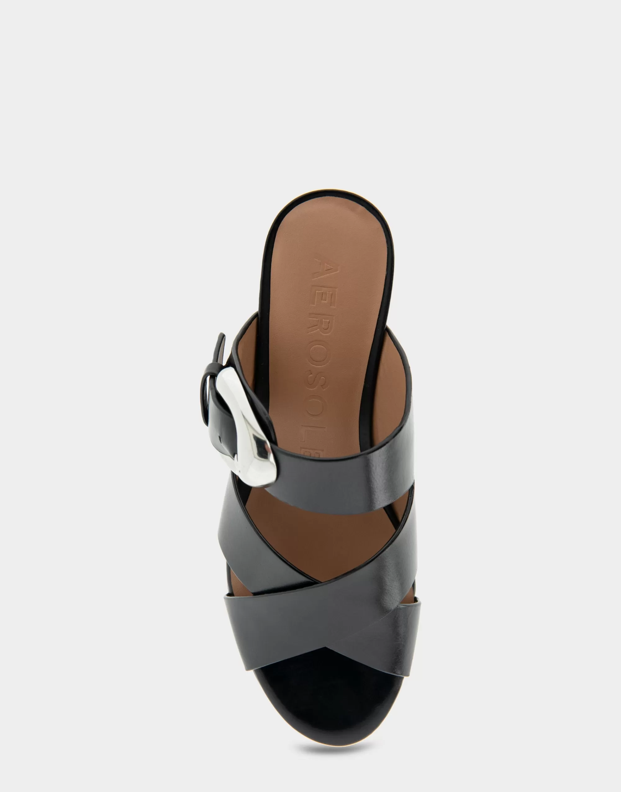 Aerosoles Wide Width Sandals | Platforms*Comfortable Women's Crisscross Platform Slide Sandal in Black Leather