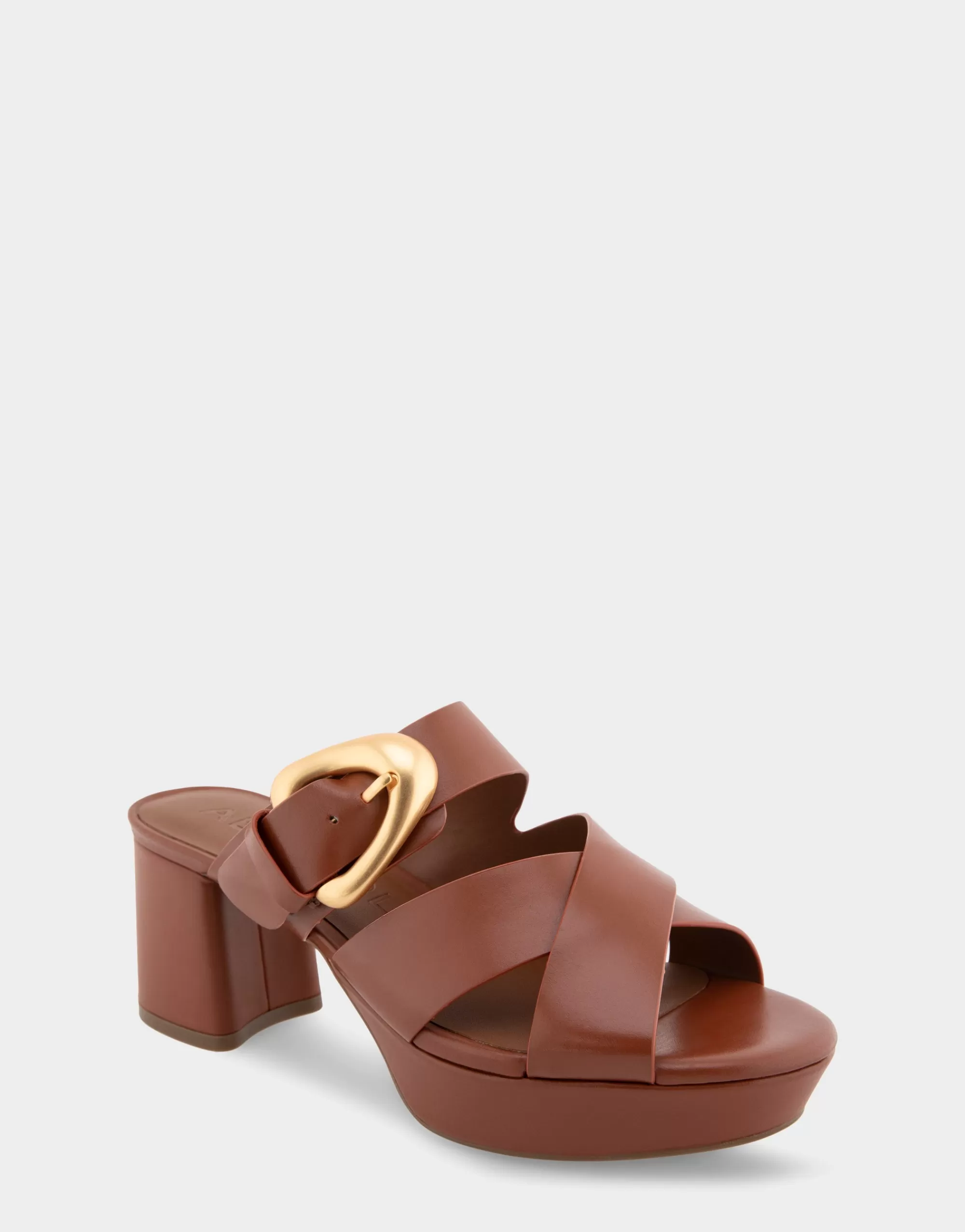 Aerosoles Wide Width Sandals | Platforms*Comfortable Women's Crisscross Platform Slide Sandal in Gingerbread Leather