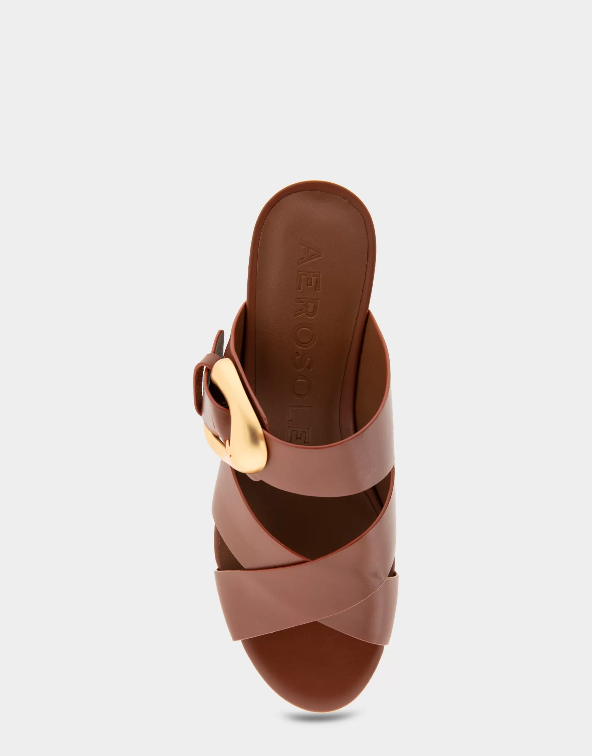 Aerosoles Wide Width Sandals | Platforms*Comfortable Women's Crisscross Platform Slide Sandal in Gingerbread Leather