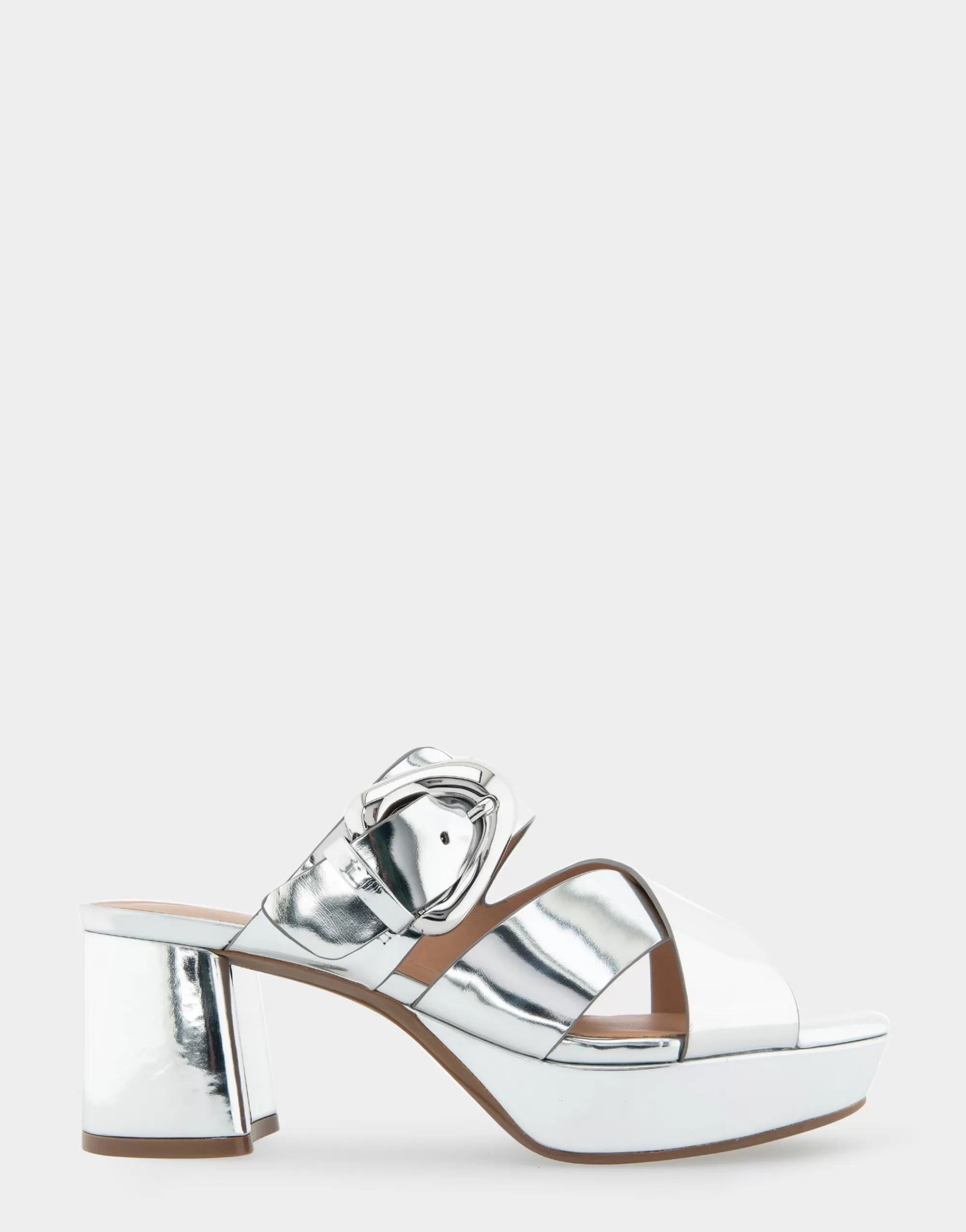 Aerosoles Wide Width Sandals | Platforms*Comfortable Women's Crisscross Platform Slide Sandal in Silver Mirror Metallic Faux Leather