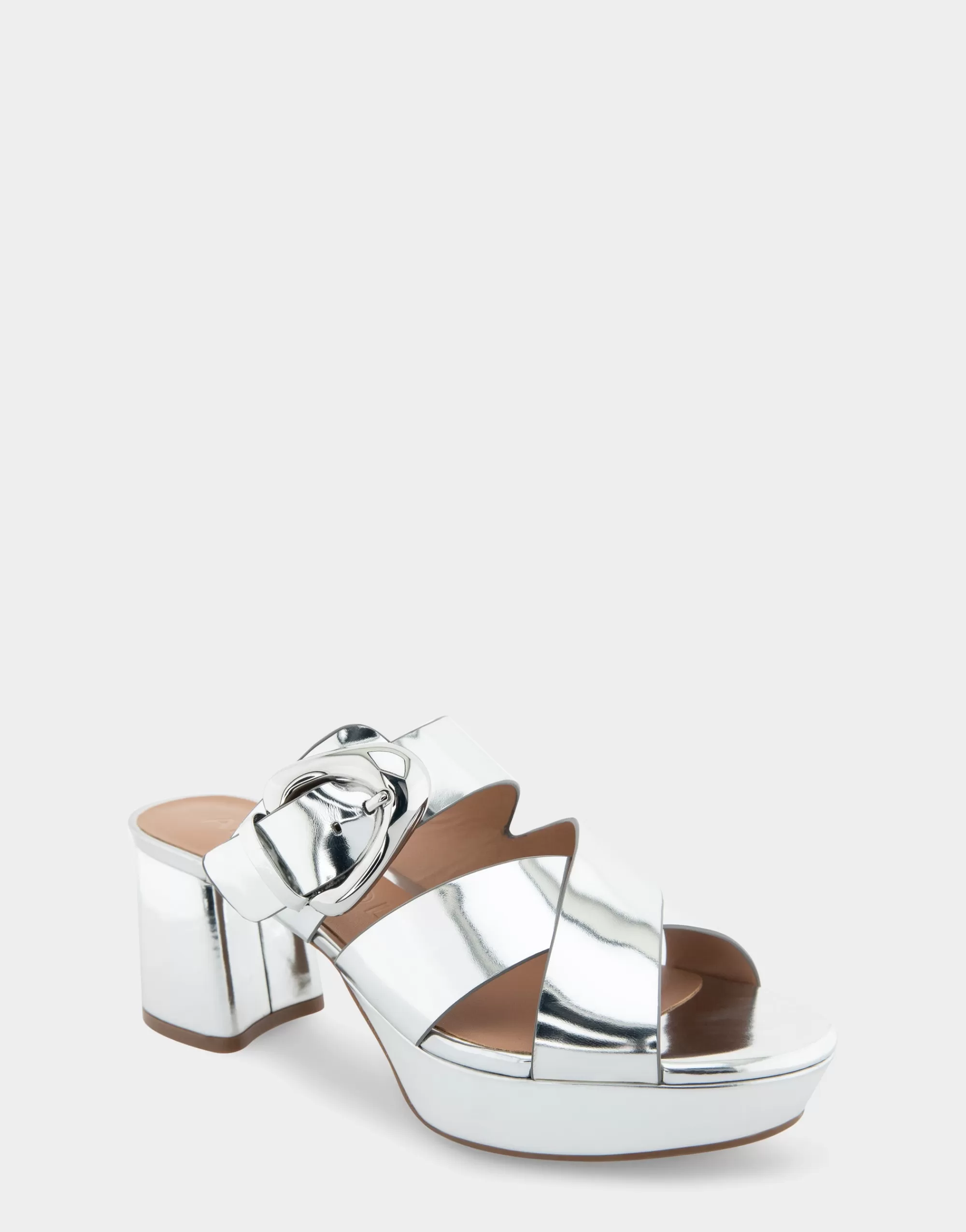 Aerosoles Wide Width Sandals | Platforms*Comfortable Women's Crisscross Platform Slide Sandal in Silver Mirror Metallic Faux Leather