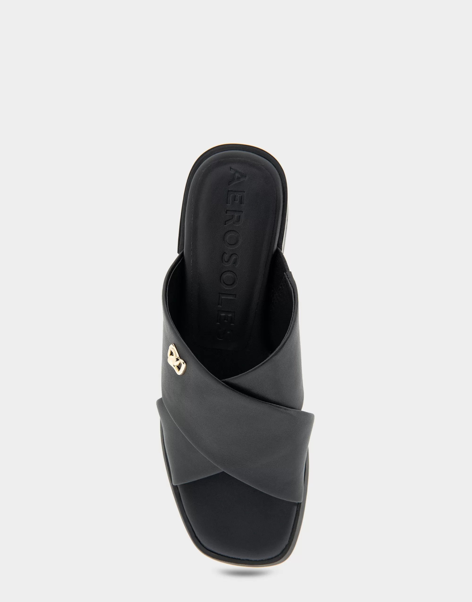 Aerosoles Wide Width Sandals*Comfortable Women's Crisscross Slip On Low Block Heel Sandal in Black Faux Leather