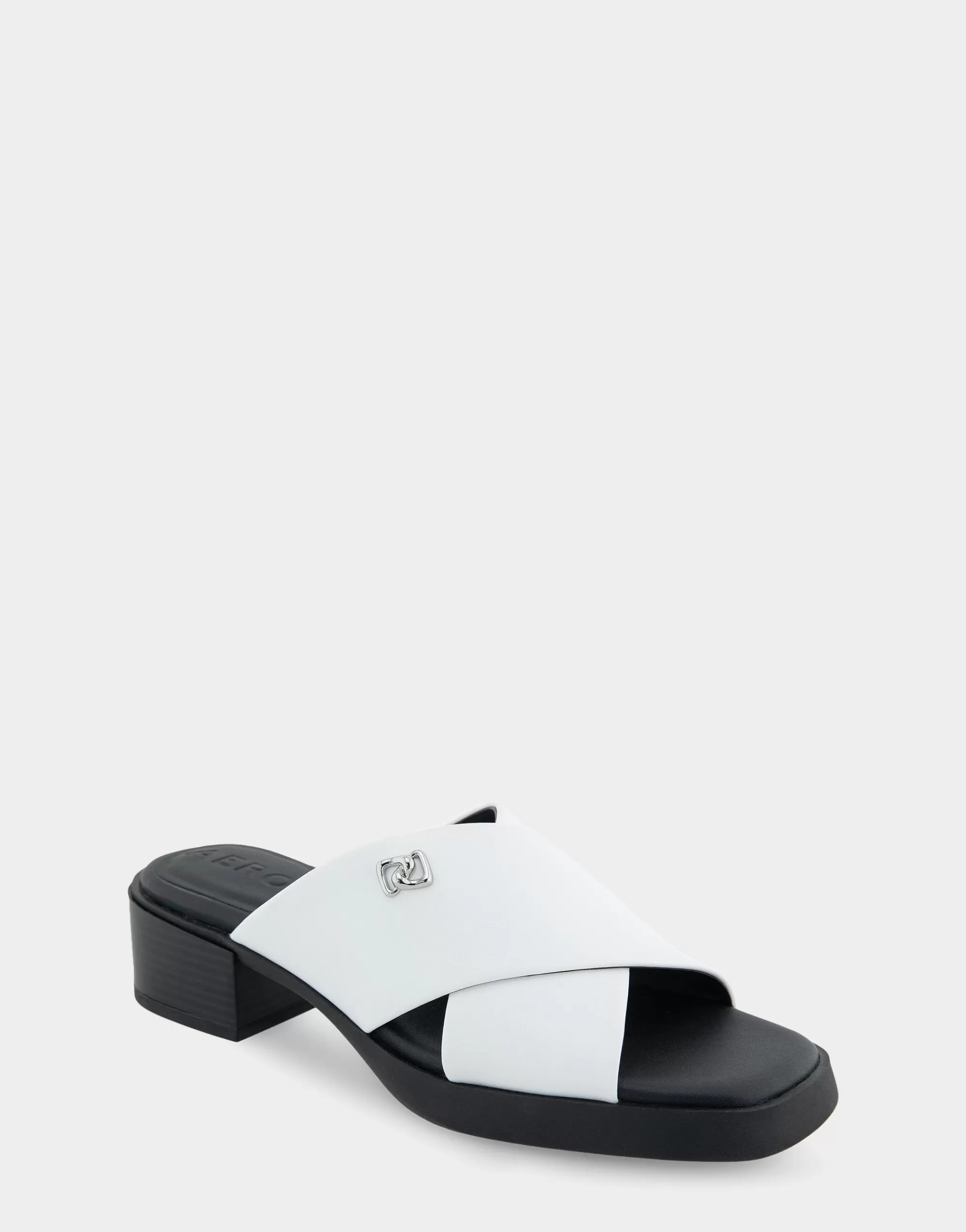 Aerosoles Wide Width Sandals*Comfortable Women's Crisscross Slip On Low Block Heel Sandal in White Faux Leather