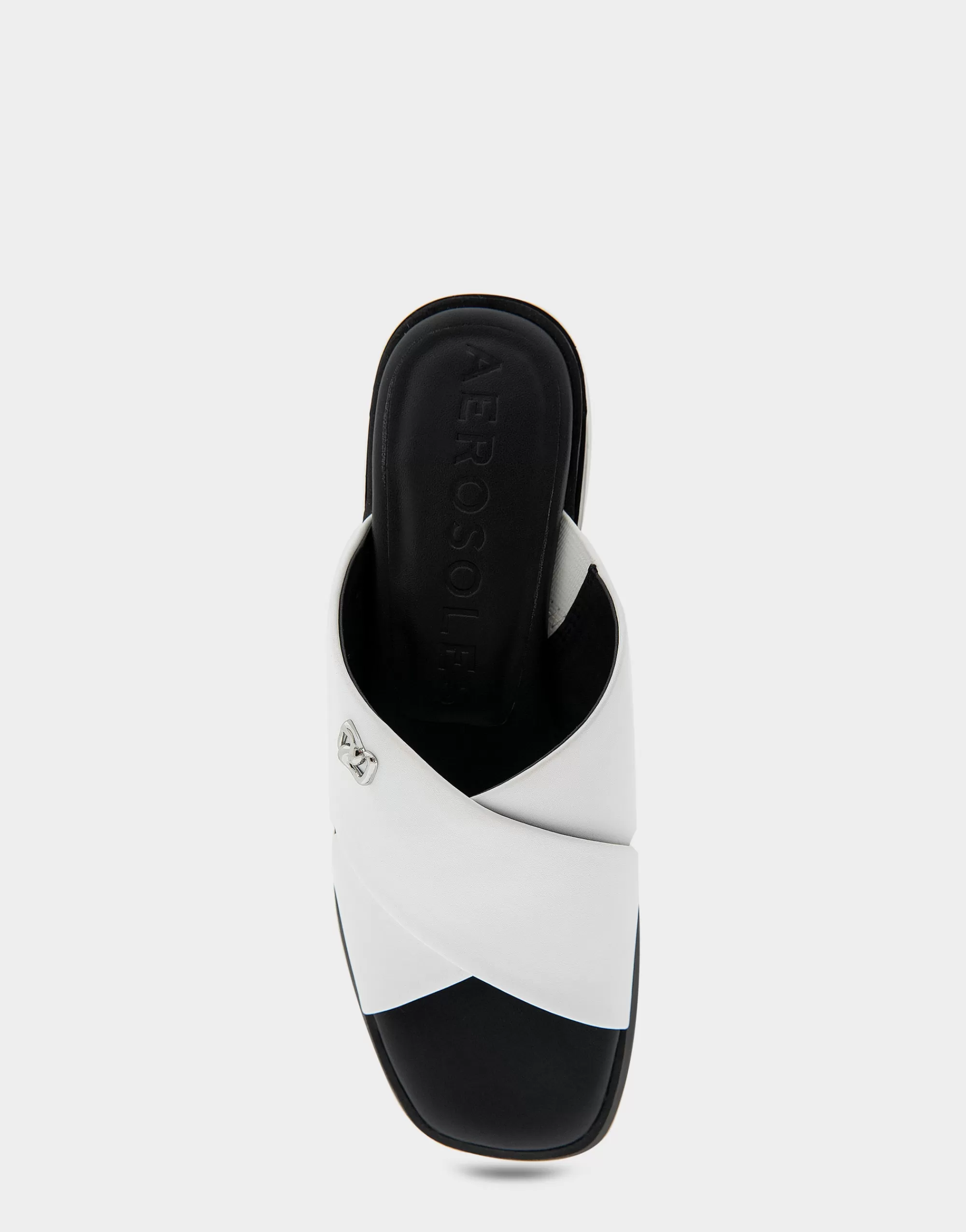Aerosoles Wide Width Sandals*Comfortable Women's Crisscross Slip On Low Block Heel Sandal in White Faux Leather