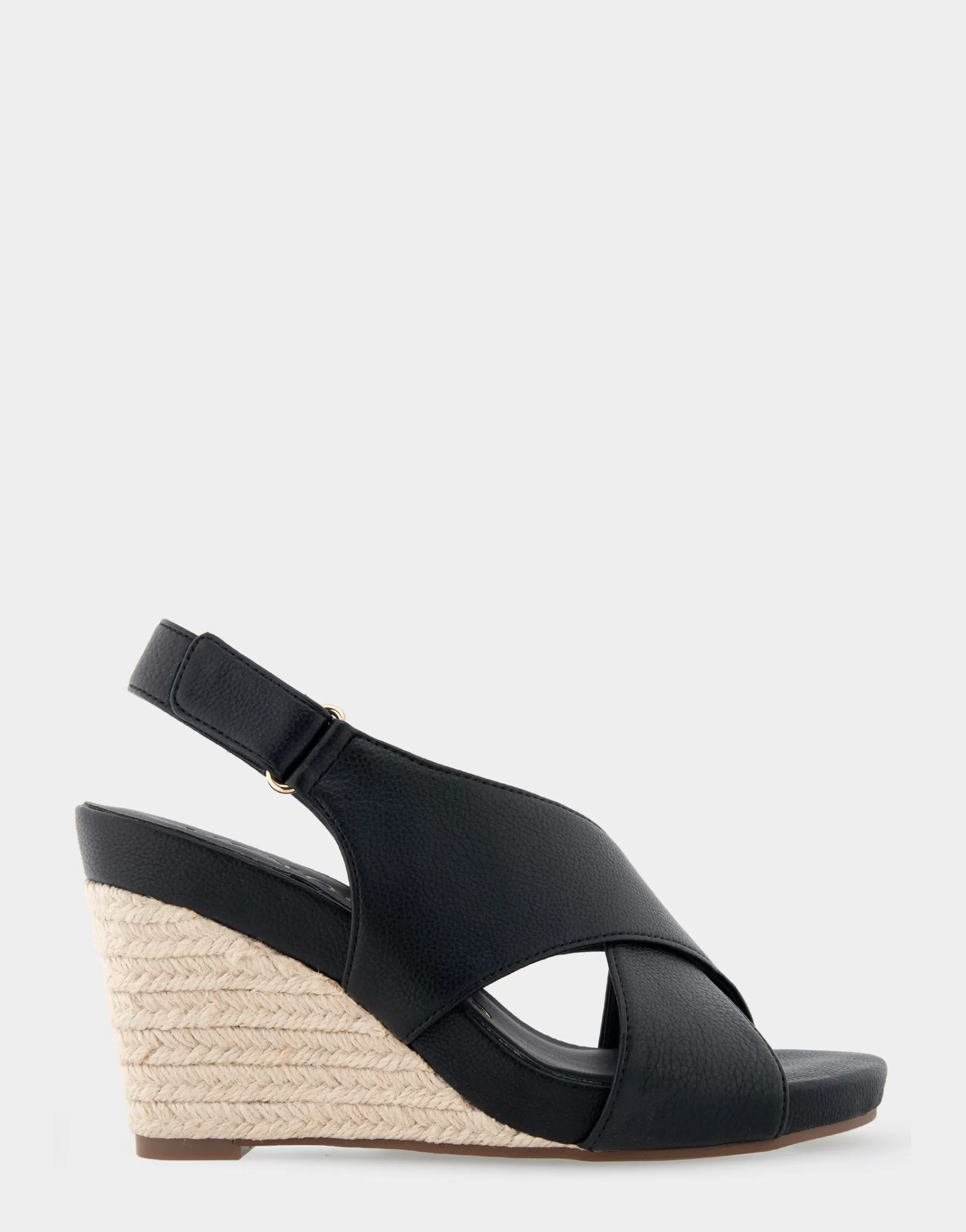 Aerosoles Wide Width Sandals | Dress*Comfortable Women's Crisscross Velcro Back Footbed Wedge Sandal in Black Faux Leather
