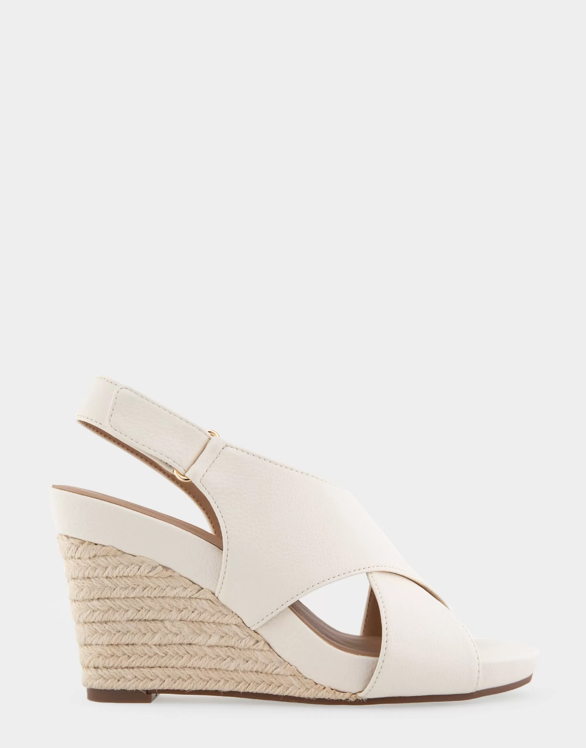Aerosoles Wide Width Sandals | Dress*Comfortable Women's Crisscross Velcro Back Footbed Wedge Sandal in Eggnog Faux Leather Faux Suede