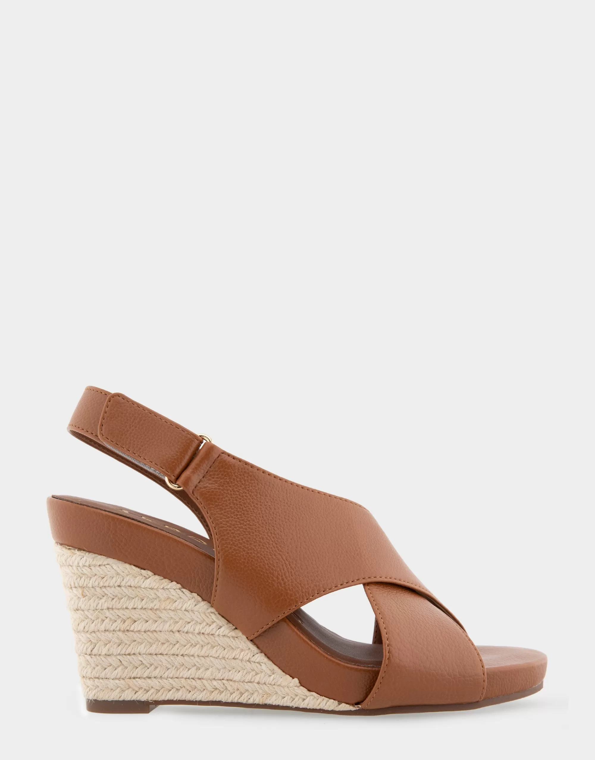 Aerosoles Wide Width Sandals | Dress*Comfortable Women's Crisscross Velcro Back Footbed Wedge Sandal in Tan Faux Leather