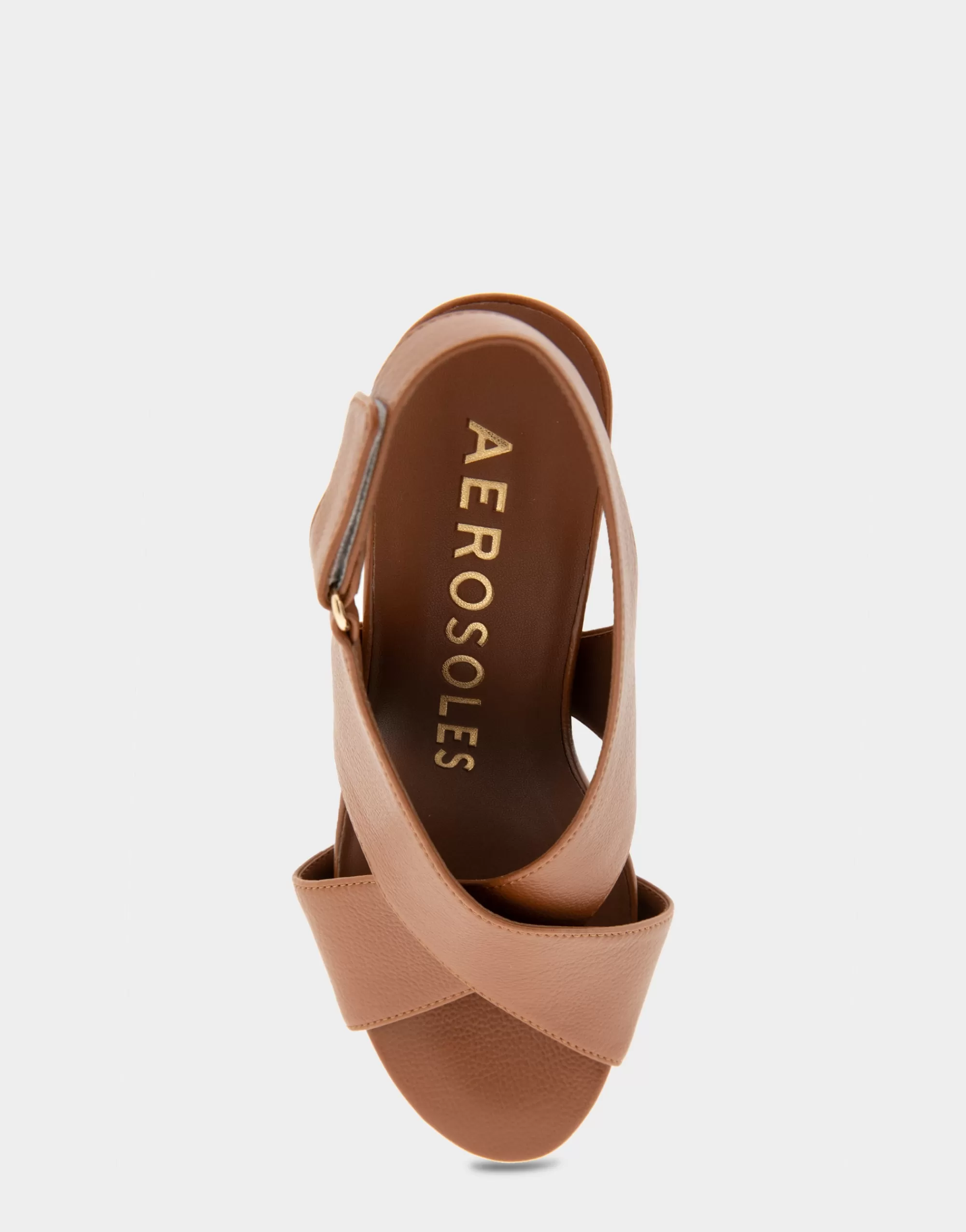 Aerosoles Wide Width Sandals | Dress*Comfortable Women's Crisscross Velcro Back Footbed Wedge Sandal in Tan Faux Leather