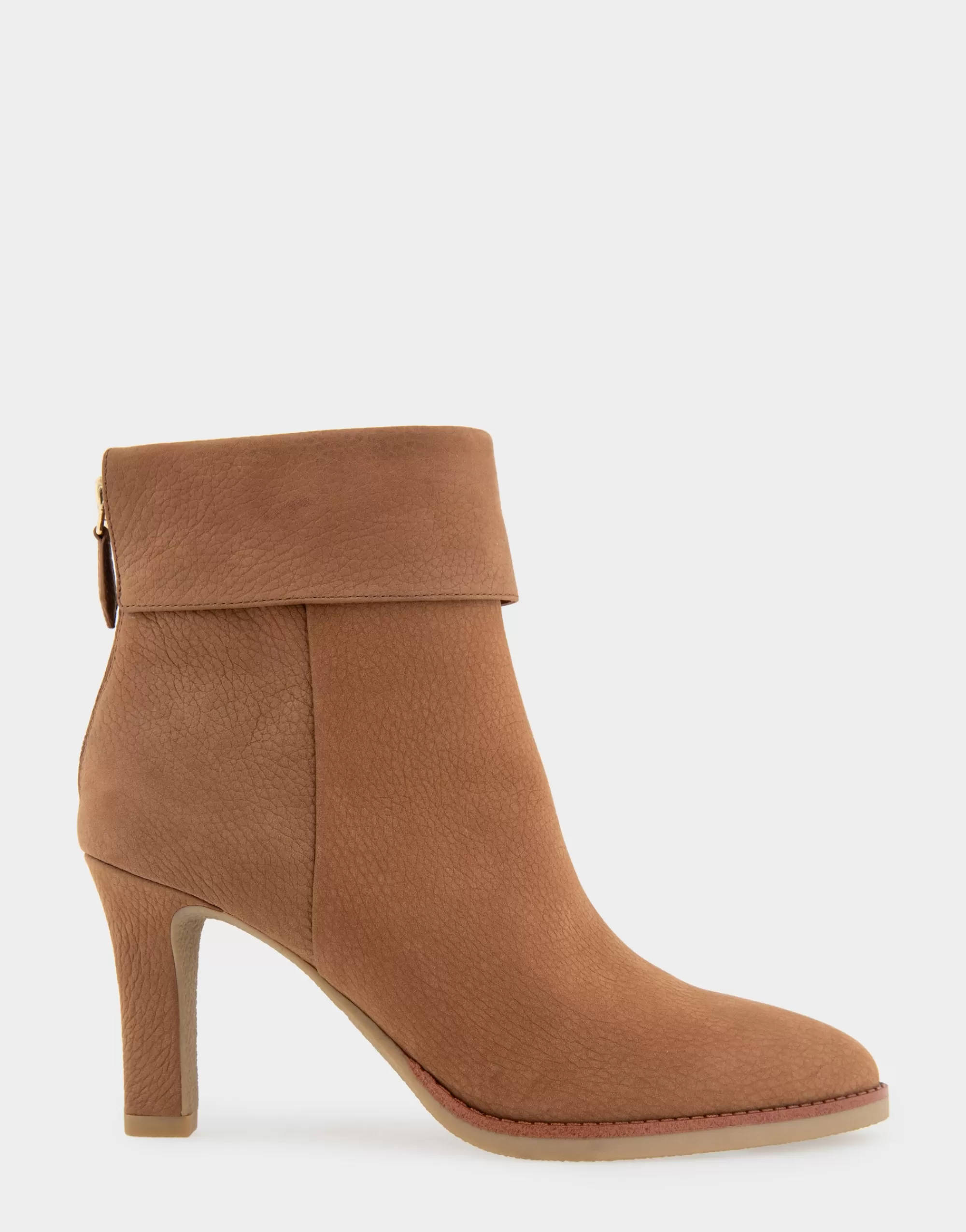Aerosoles Heeled Boots | Ankle Boots*Comfortable Women's Cuffed Point Toe Crepe Sole Stiletto Bootie in Camel Pebbled Nubuck Leather