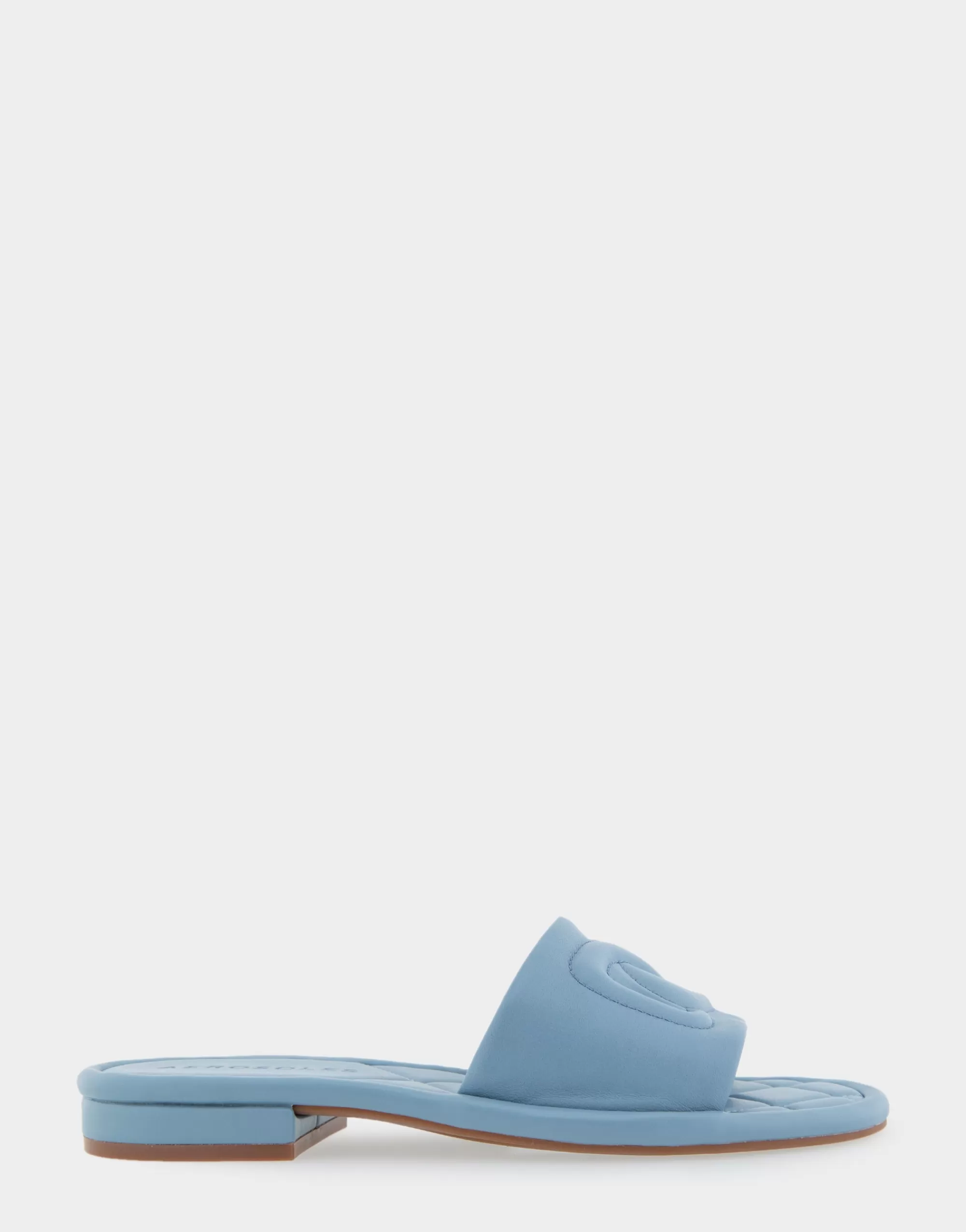 Aerosoles Slides | Flats*Comfortable Women's Debossed Chain Link Slide Sandal in Dusty Blue Leather