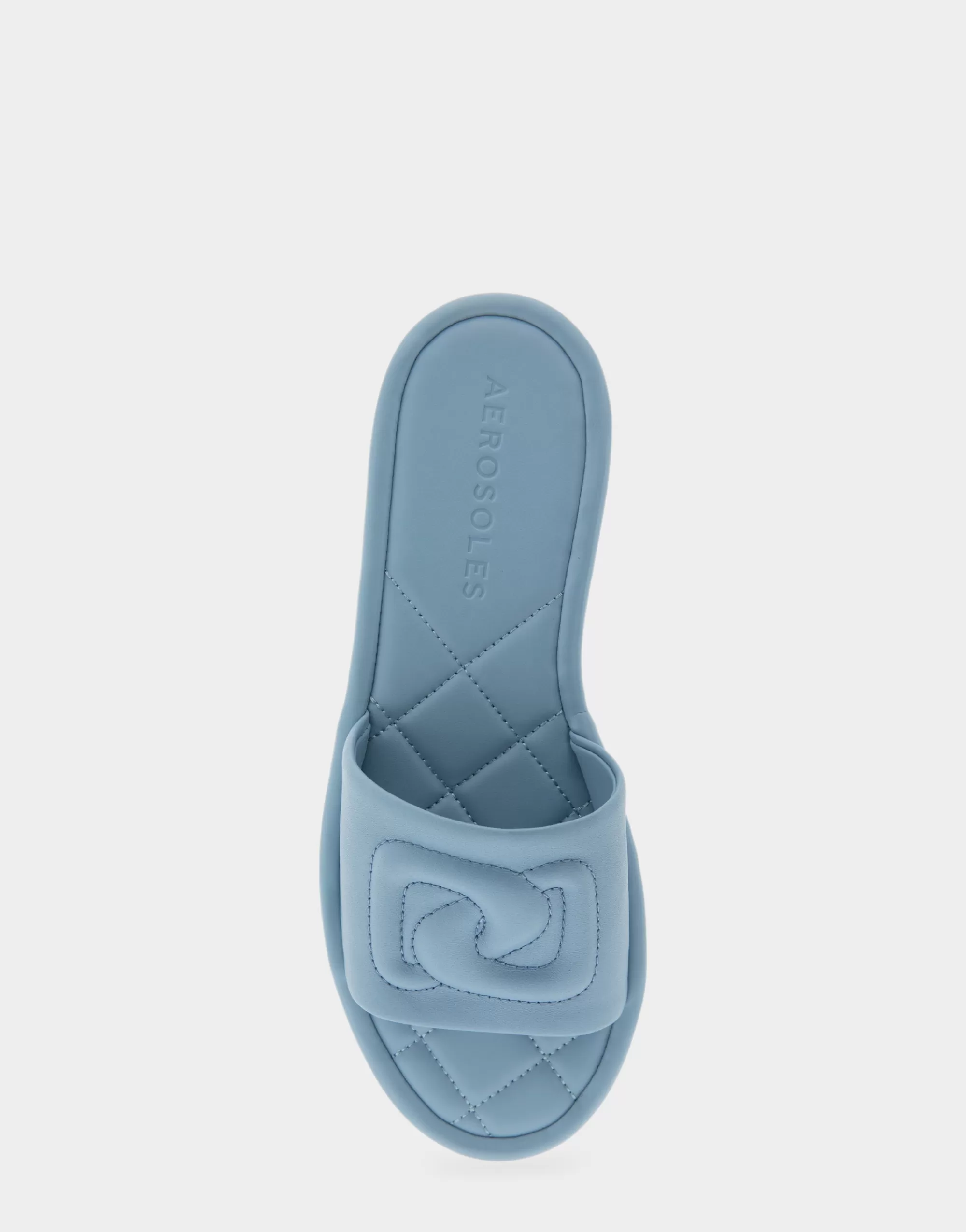 Aerosoles Slides | Flats*Comfortable Women's Debossed Chain Link Slide Sandal in Dusty Blue Leather