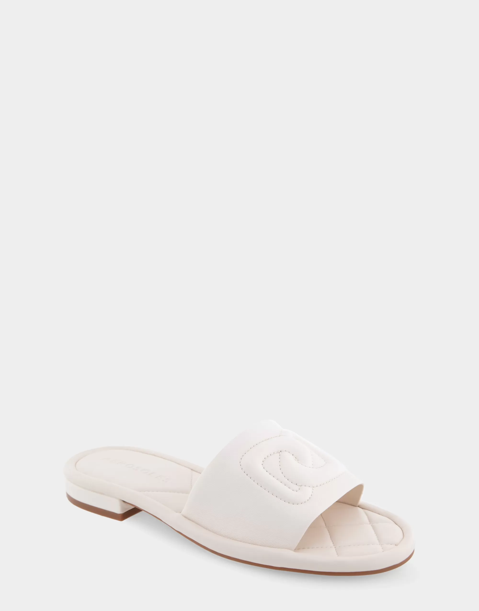Aerosoles Slides | Flats*Comfortable Women's Debossed Chain Link Slide Sandal in Eggnog Leather