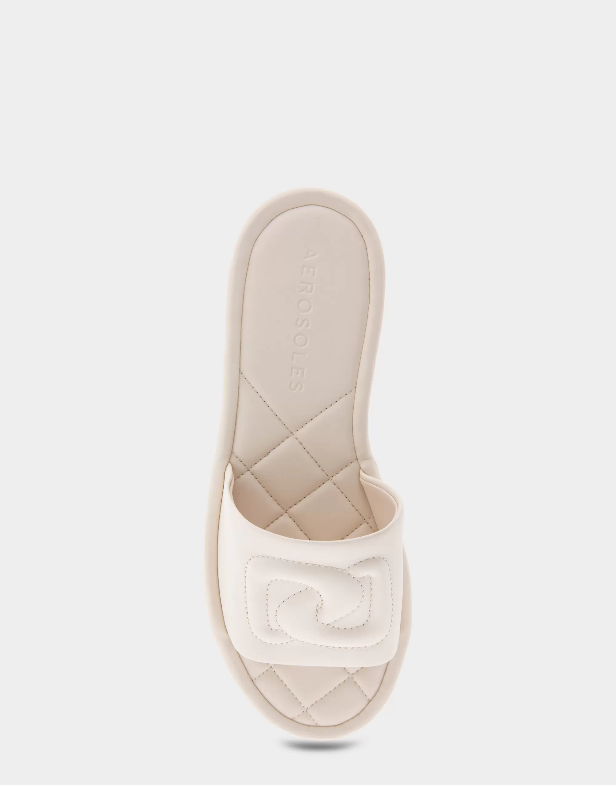 Aerosoles Slides | Flats*Comfortable Women's Debossed Chain Link Slide Sandal in Eggnog Leather