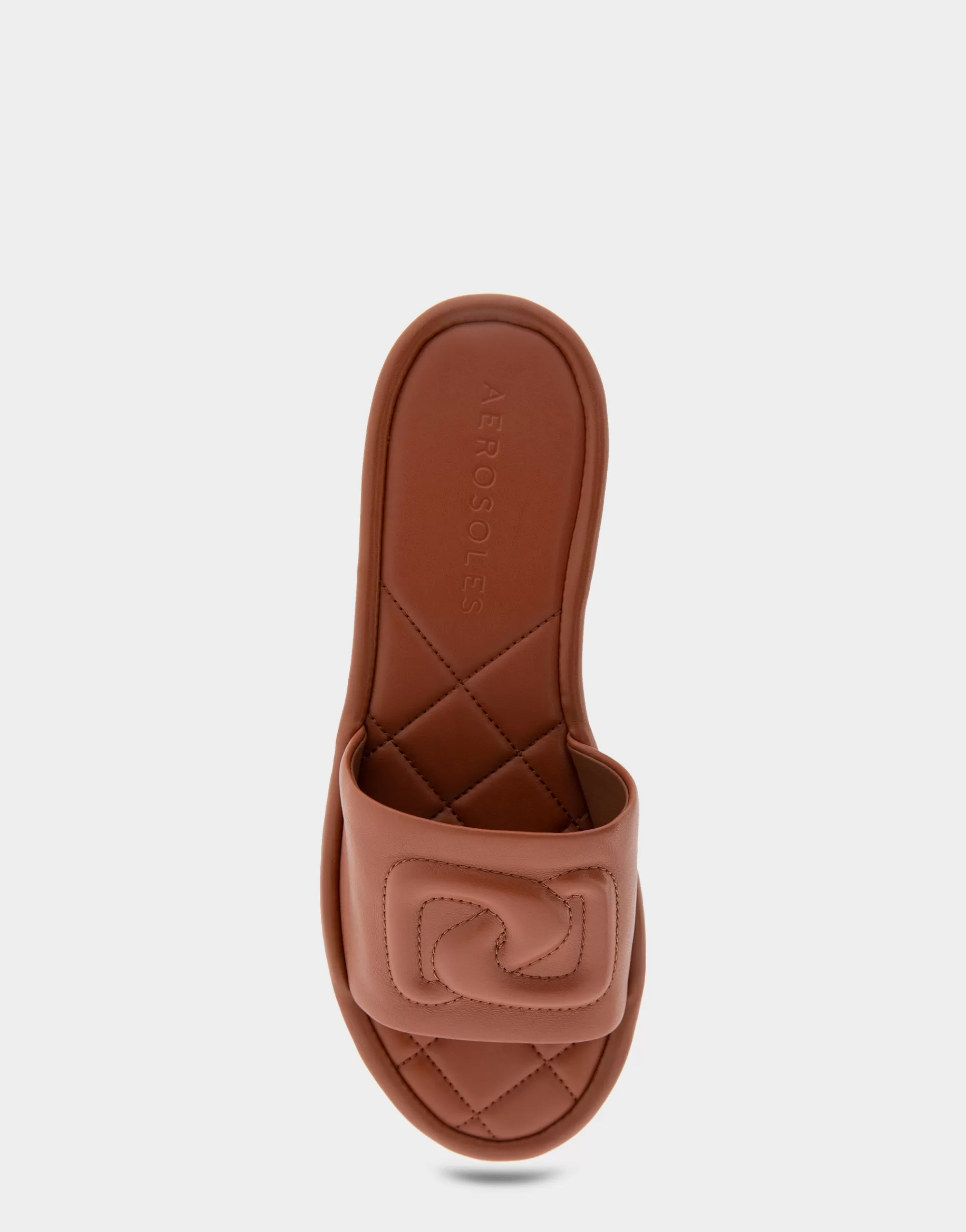 Aerosoles Slides | Flats*Comfortable Women's Debossed Chain Link Slide Sandal in Gingerbread Leather