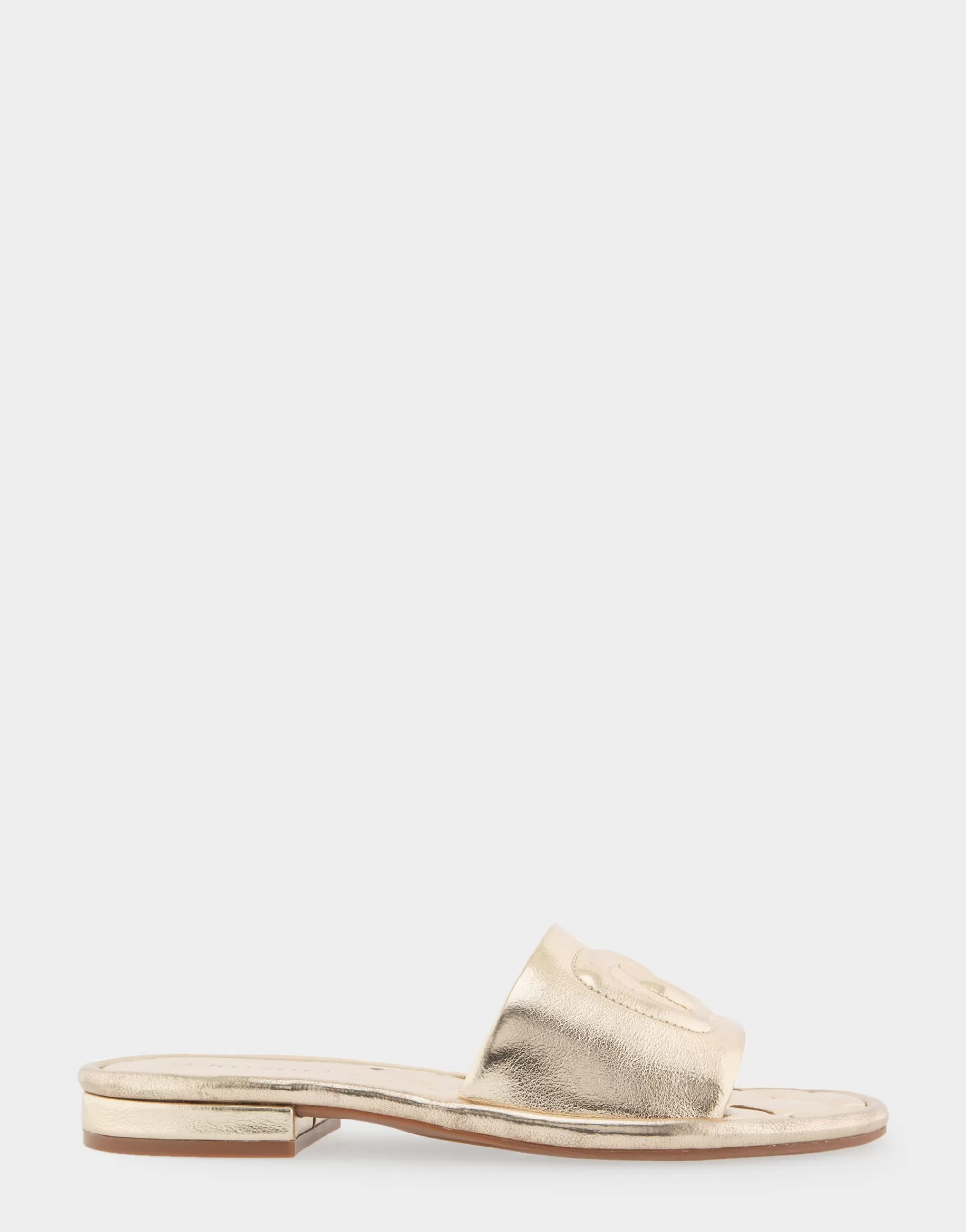Aerosoles Slides | Flats*Comfortable Women's Debossed Chain Link Slide Sandal in Soft Gold Faux Leather