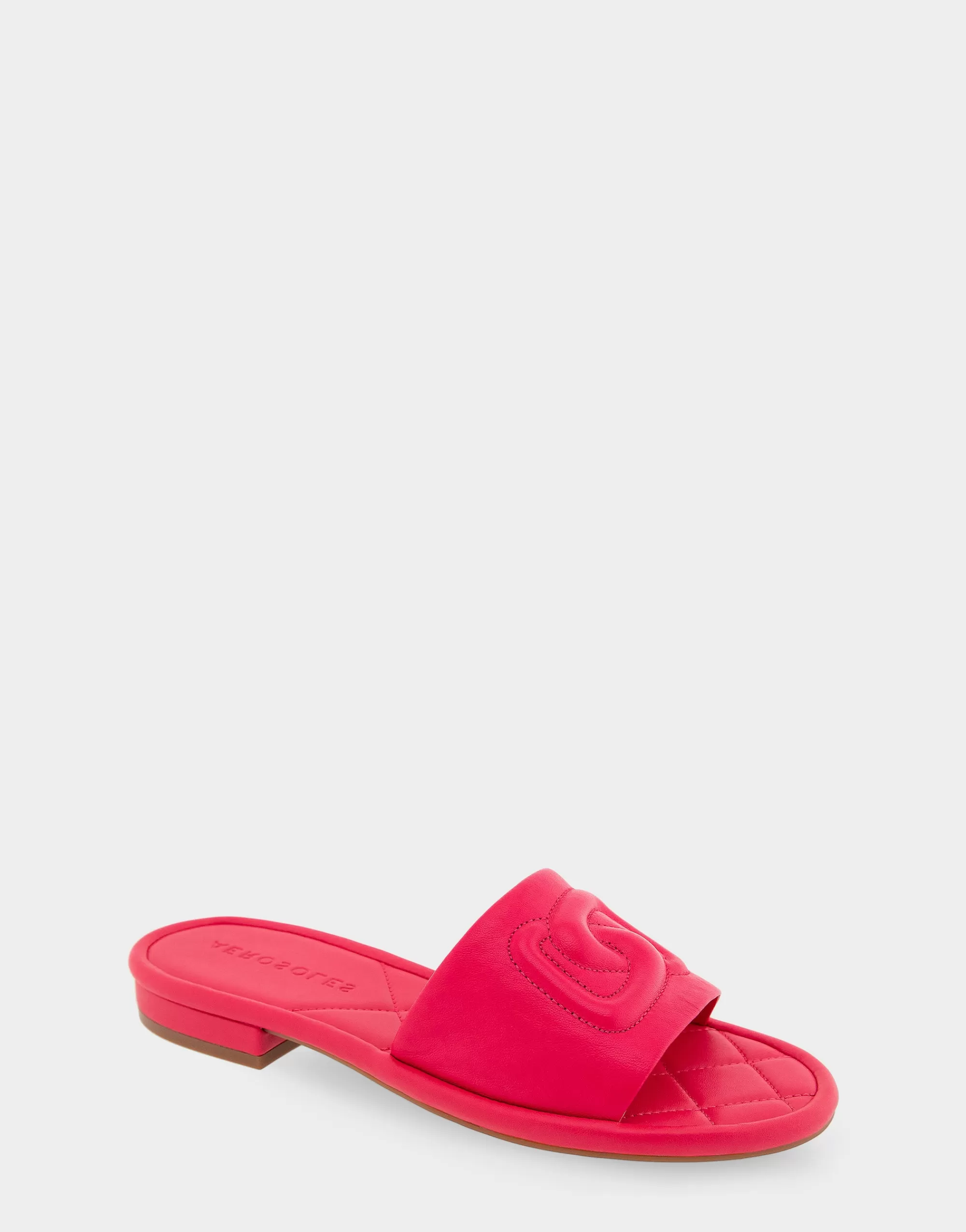Aerosoles Slides | Flats*Comfortable Women's Debossed Chain Link Slide Sandal in Virtual Pink Leather