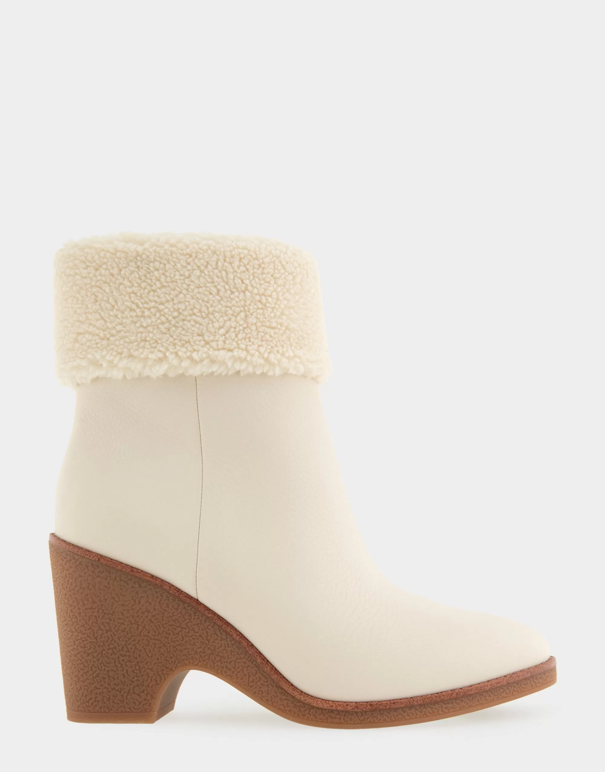 Aerosoles Heeled Boots | Ankle Boots*Comfortable Women's Faux Shearling Cuff Sculpted Wedge Crepe Heel Bootie in Eggnog Pebbled Nubuck Leather
