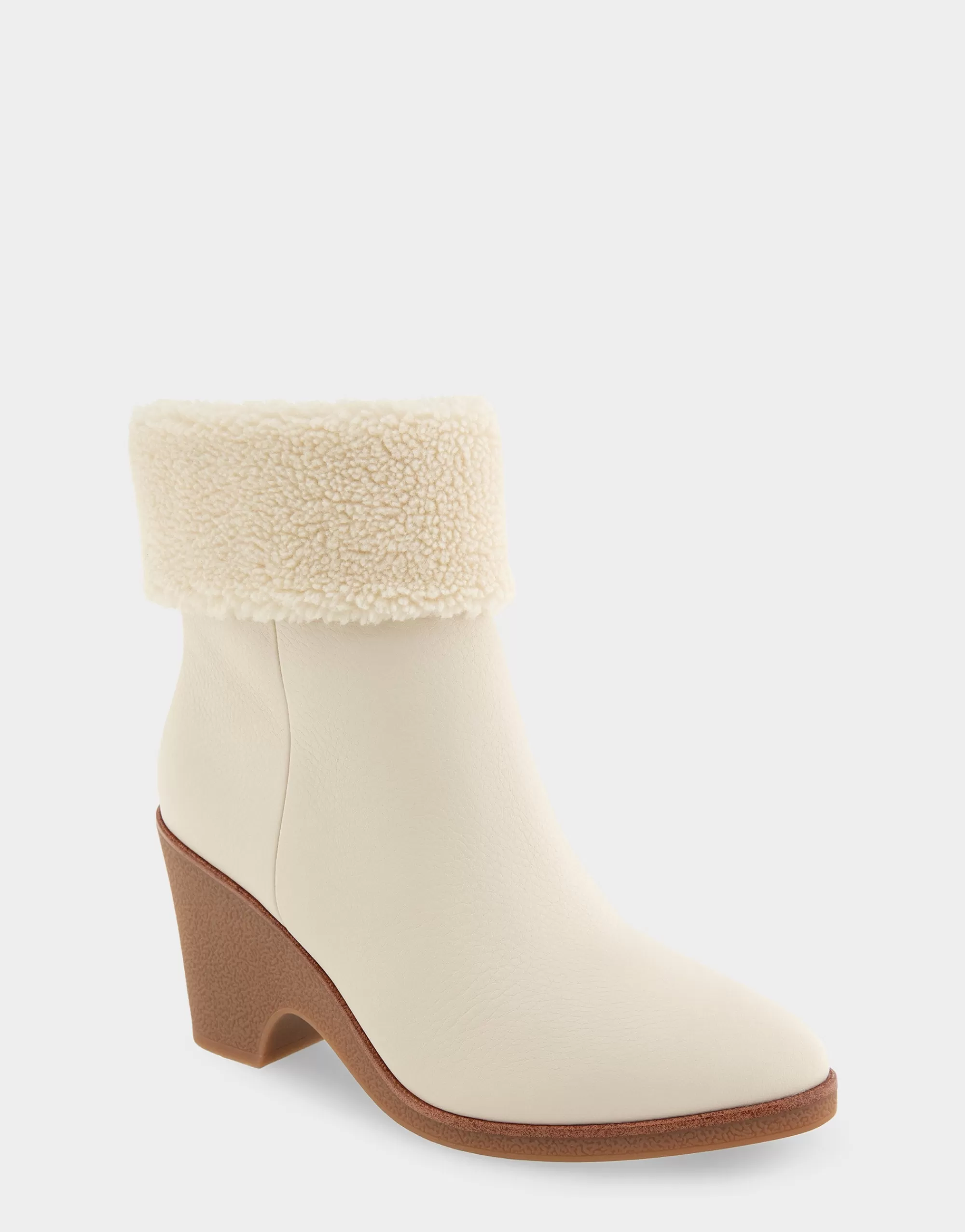 Aerosoles Heeled Boots | Ankle Boots*Comfortable Women's Faux Shearling Cuff Sculpted Wedge Crepe Heel Bootie in Eggnog Pebbled Nubuck Leather