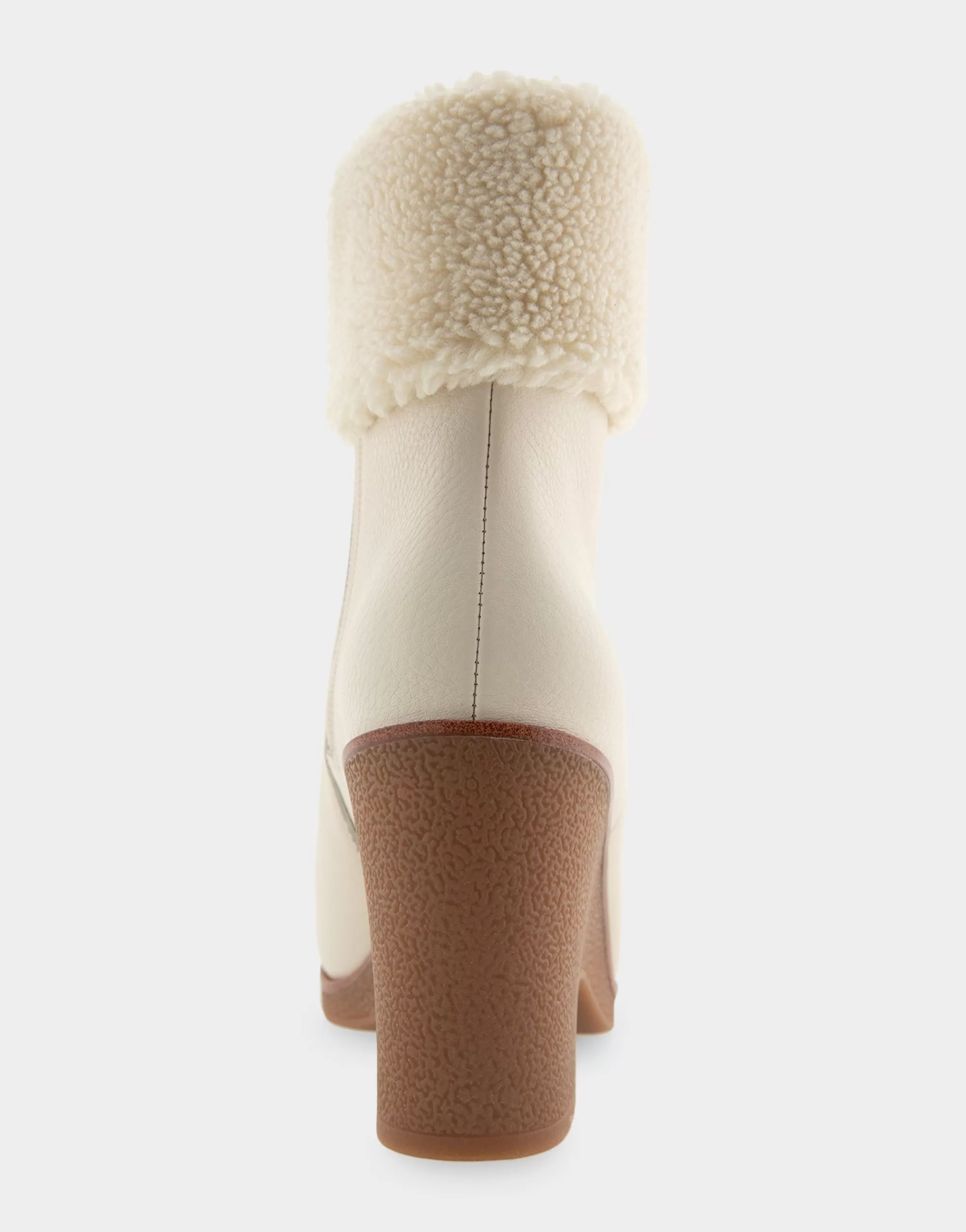 Aerosoles Heeled Boots | Ankle Boots*Comfortable Women's Faux Shearling Cuff Sculpted Wedge Crepe Heel Bootie in Eggnog Pebbled Nubuck Leather