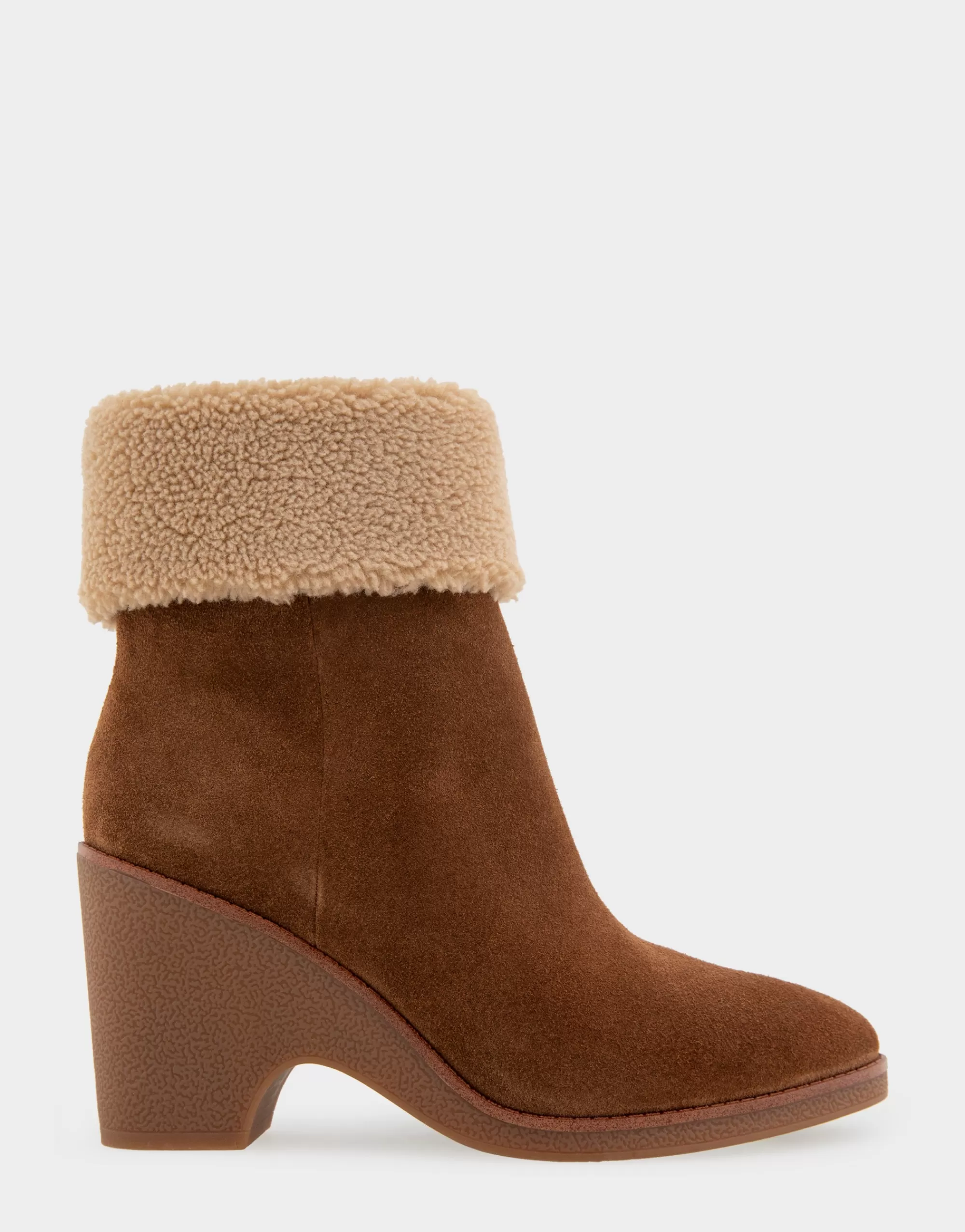 Aerosoles Heeled Boots | Ankle Boots*Comfortable Women's Faux Shearling Cuff Sculpted Wedge Crepe Heel Bootie in Tobacco Suede Suede
