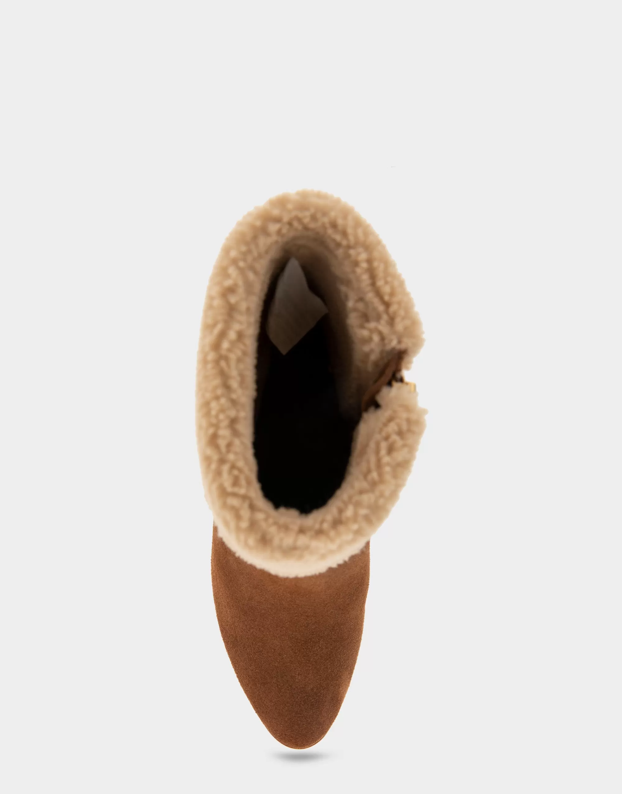Aerosoles Heeled Boots | Ankle Boots*Comfortable Women's Faux Shearling Cuff Sculpted Wedge Crepe Heel Bootie in Tobacco Suede Suede