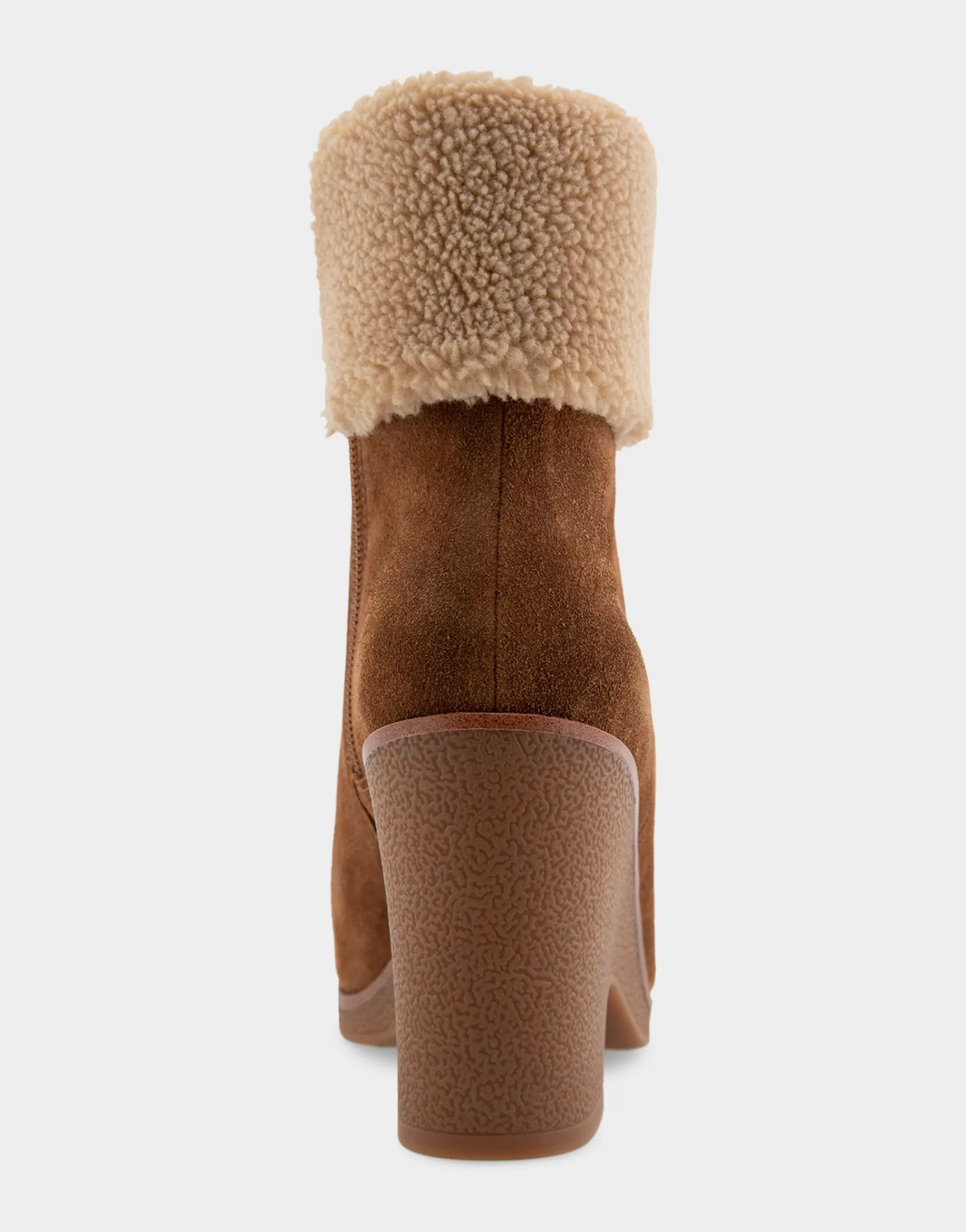 Aerosoles Heeled Boots | Ankle Boots*Comfortable Women's Faux Shearling Cuff Sculpted Wedge Crepe Heel Bootie in Tobacco Suede Suede