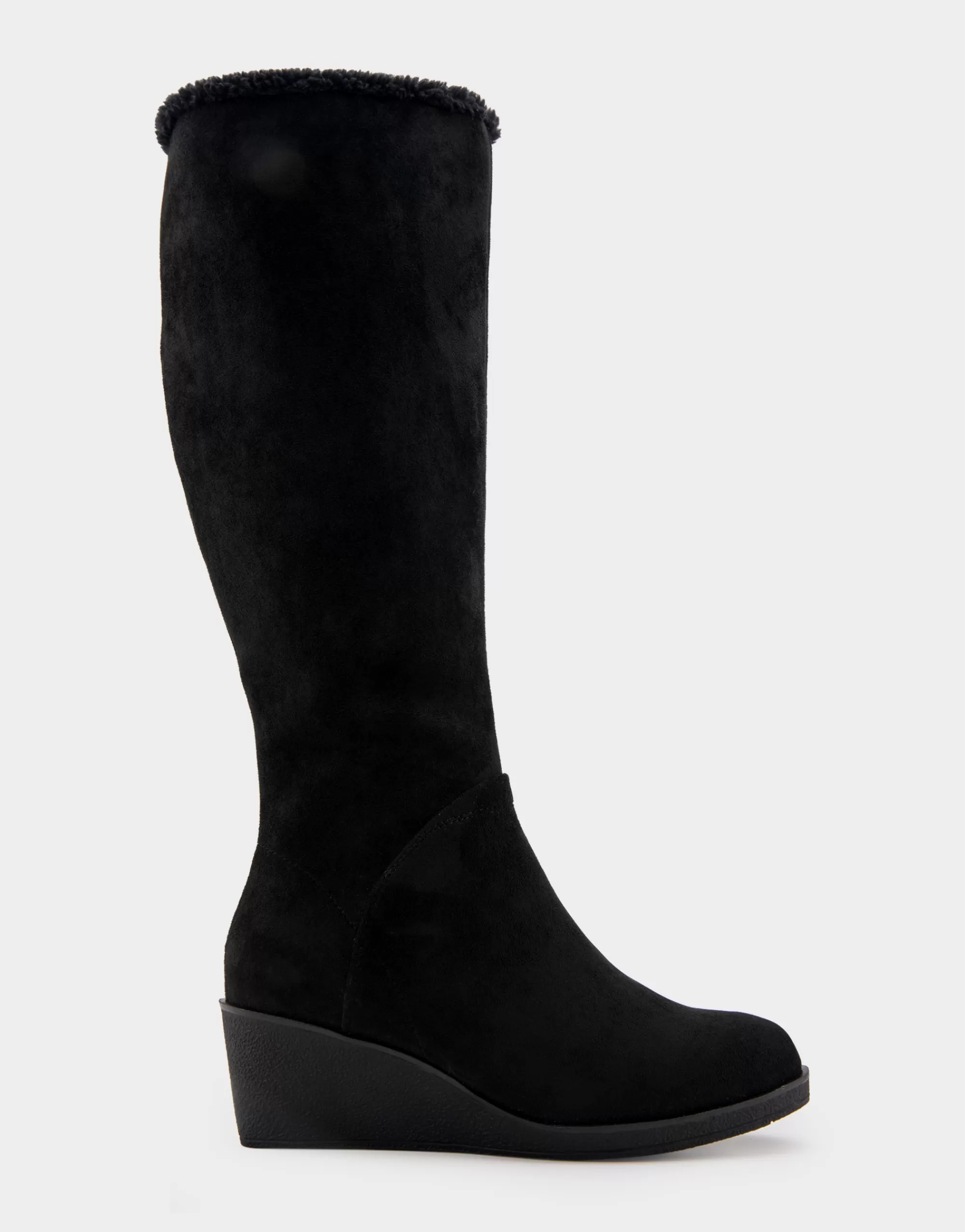 Aerosoles Wedges | Wedge Boots*Comfortable Women's Faux Shearling Trimmed Knee High Wedge Boot in Black Faux Suede Faux Suede