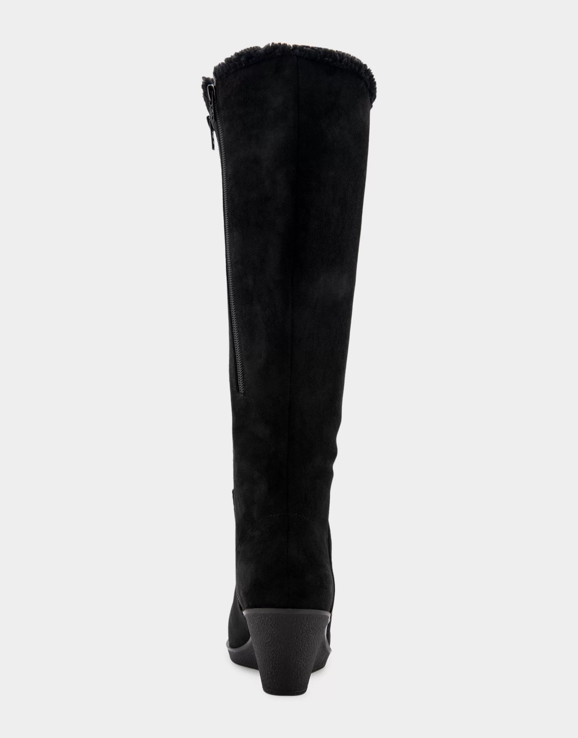 Aerosoles Wedges | Wedge Boots*Comfortable Women's Faux Shearling Trimmed Knee High Wedge Boot in Black Faux Suede Faux Suede