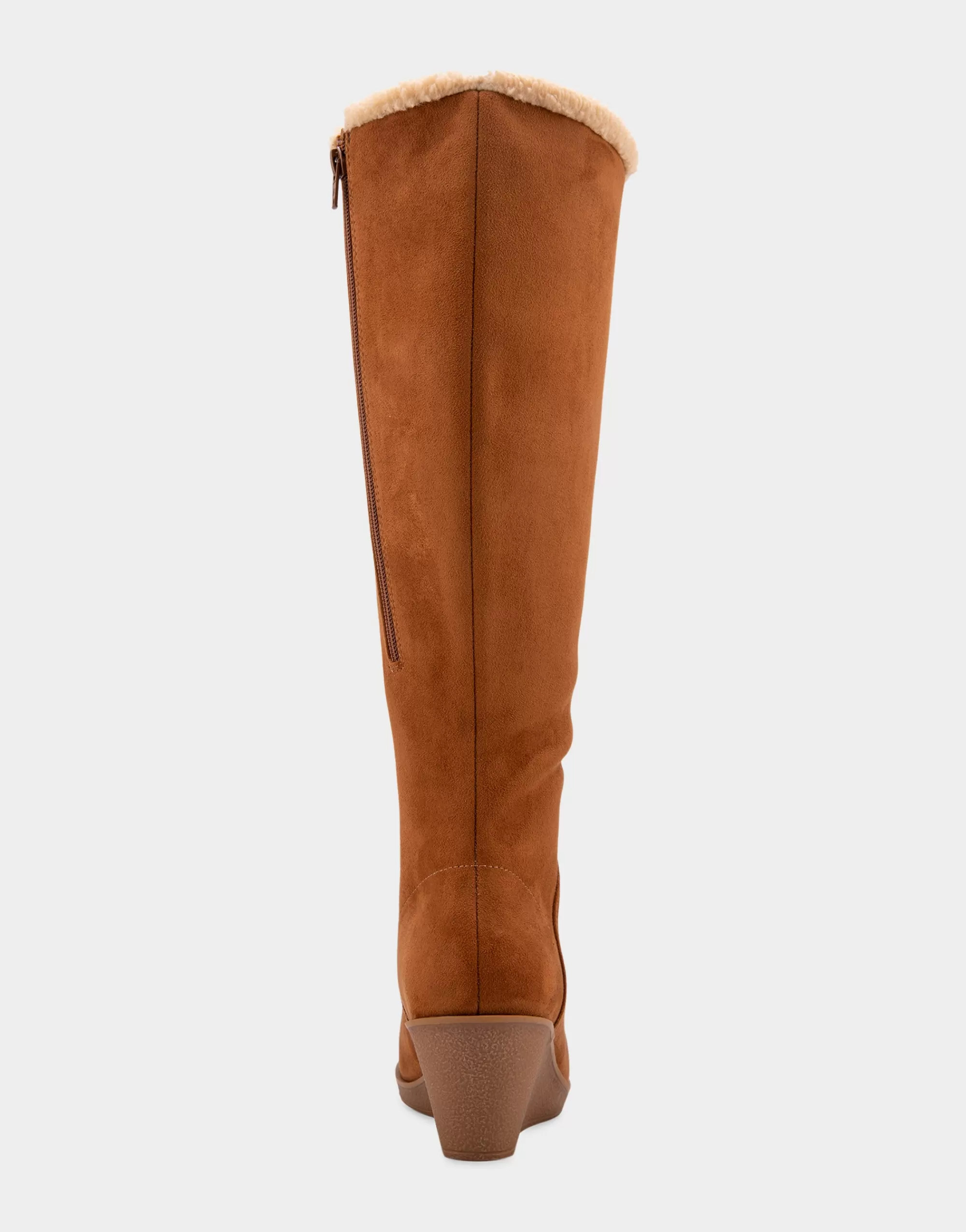 Aerosoles Wedge Boots | Tall Boots*Comfortable Women's Faux Shearling Trimmed Knee High Wedge Boot in Tobacco Faux Suede Faux Suede