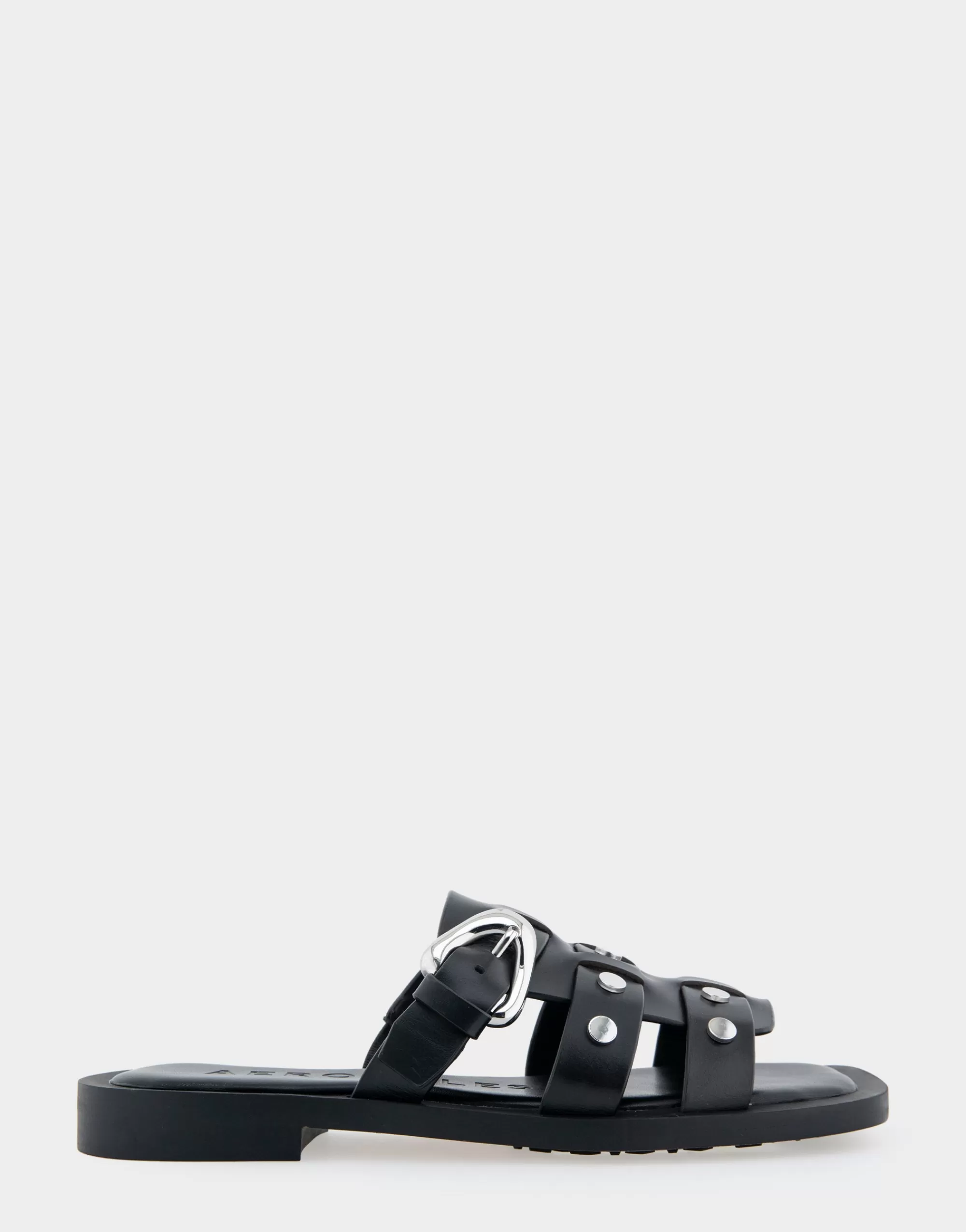 Aerosoles Flats | Slides*Comfortable Women's Fisherman Flat Slide Sandal in Black Leather