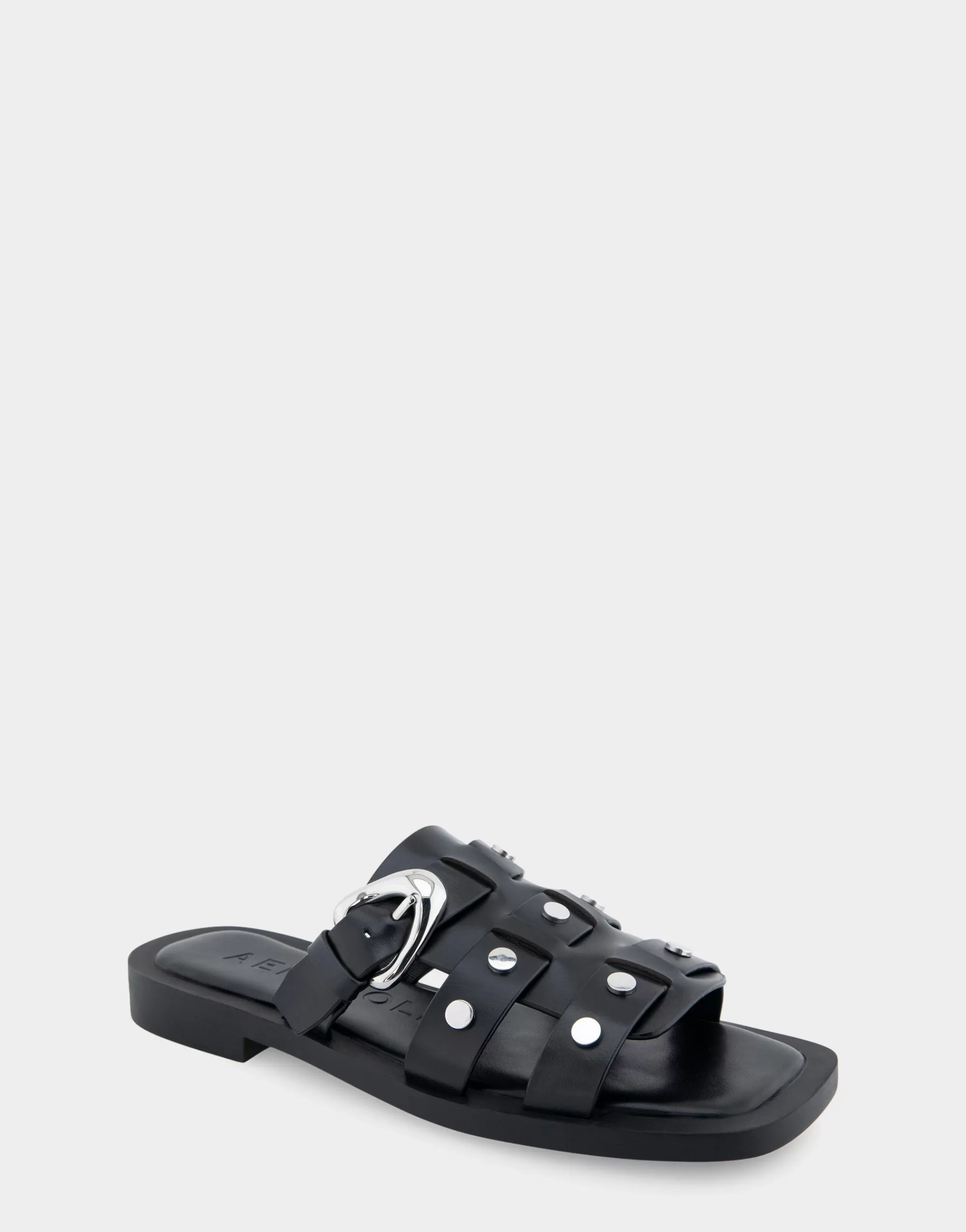 Aerosoles Flats | Slides*Comfortable Women's Fisherman Flat Slide Sandal in Black Leather