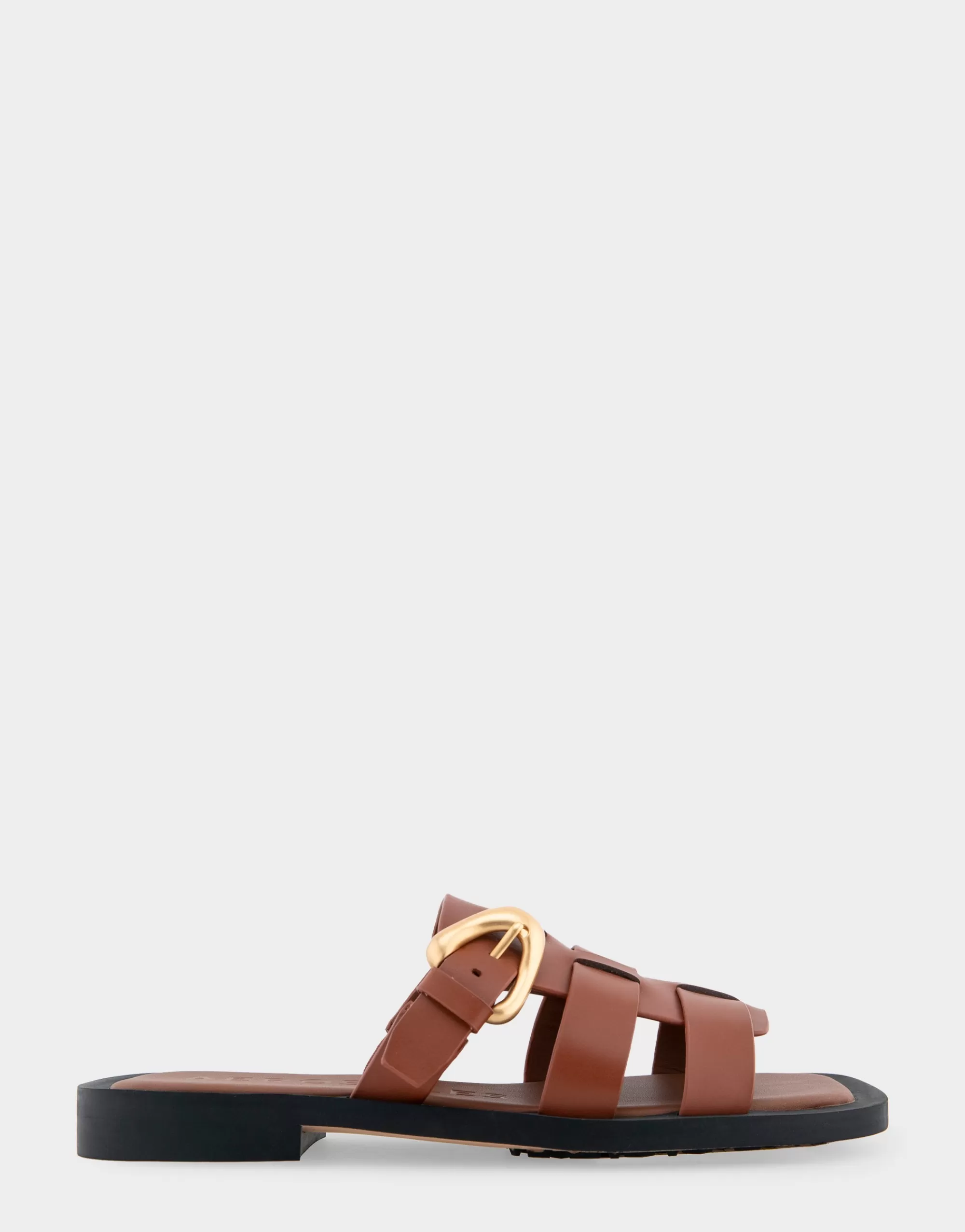 Aerosoles Slides | Flats*Comfortable Women's Fisherman Flat Slide Sandal in Gingerbread Leather