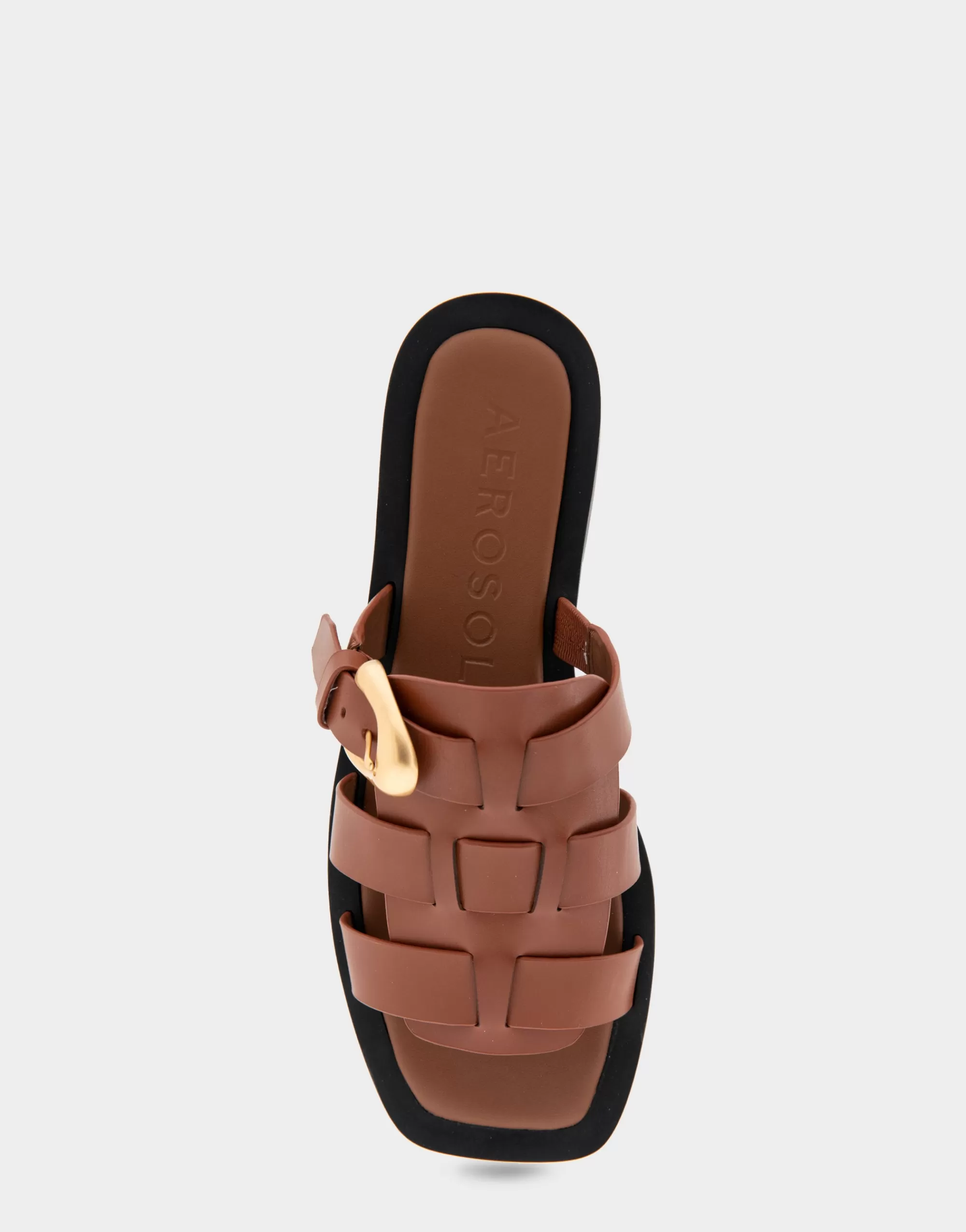 Aerosoles Slides | Flats*Comfortable Women's Fisherman Flat Slide Sandal in Gingerbread Leather