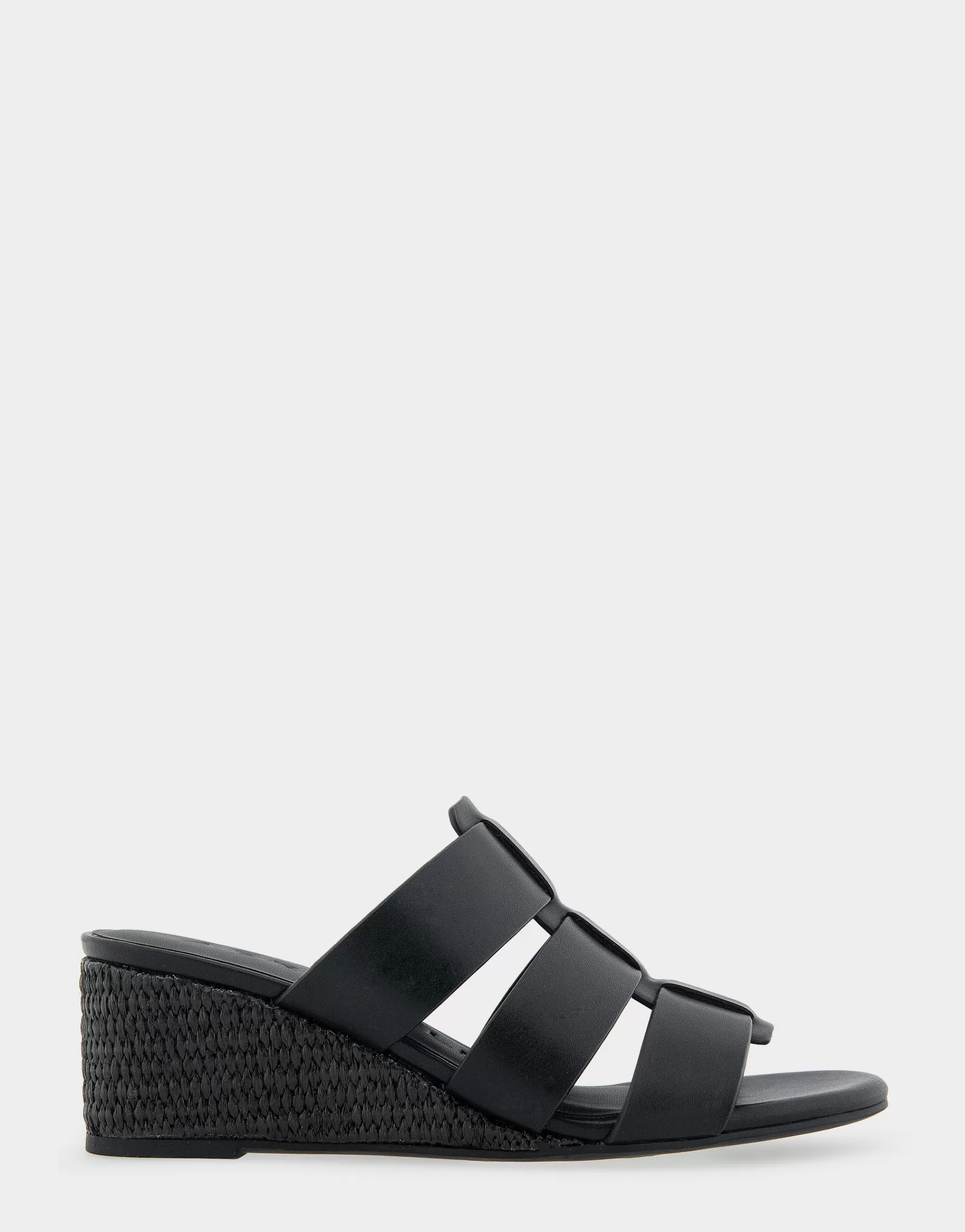 Aerosoles Wide Width Sandals | Dress*Comfortable Women's Fisherman Mid Wedge Slide in Black Faux Leather
