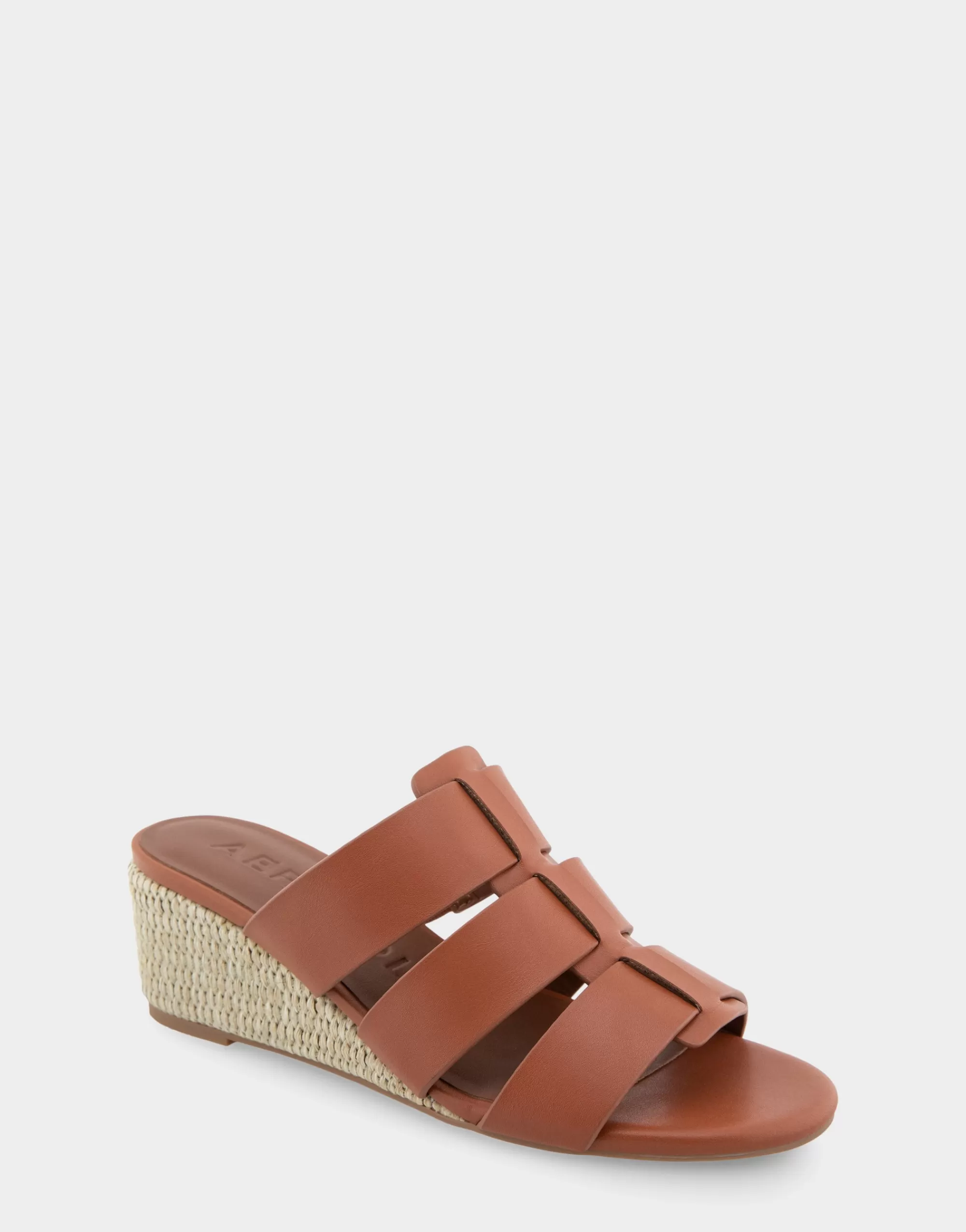 Aerosoles Wide Width Sandals | Dress*Comfortable Women's Fisherman Mid Wedge Slide in Gingerbread Faux Leather