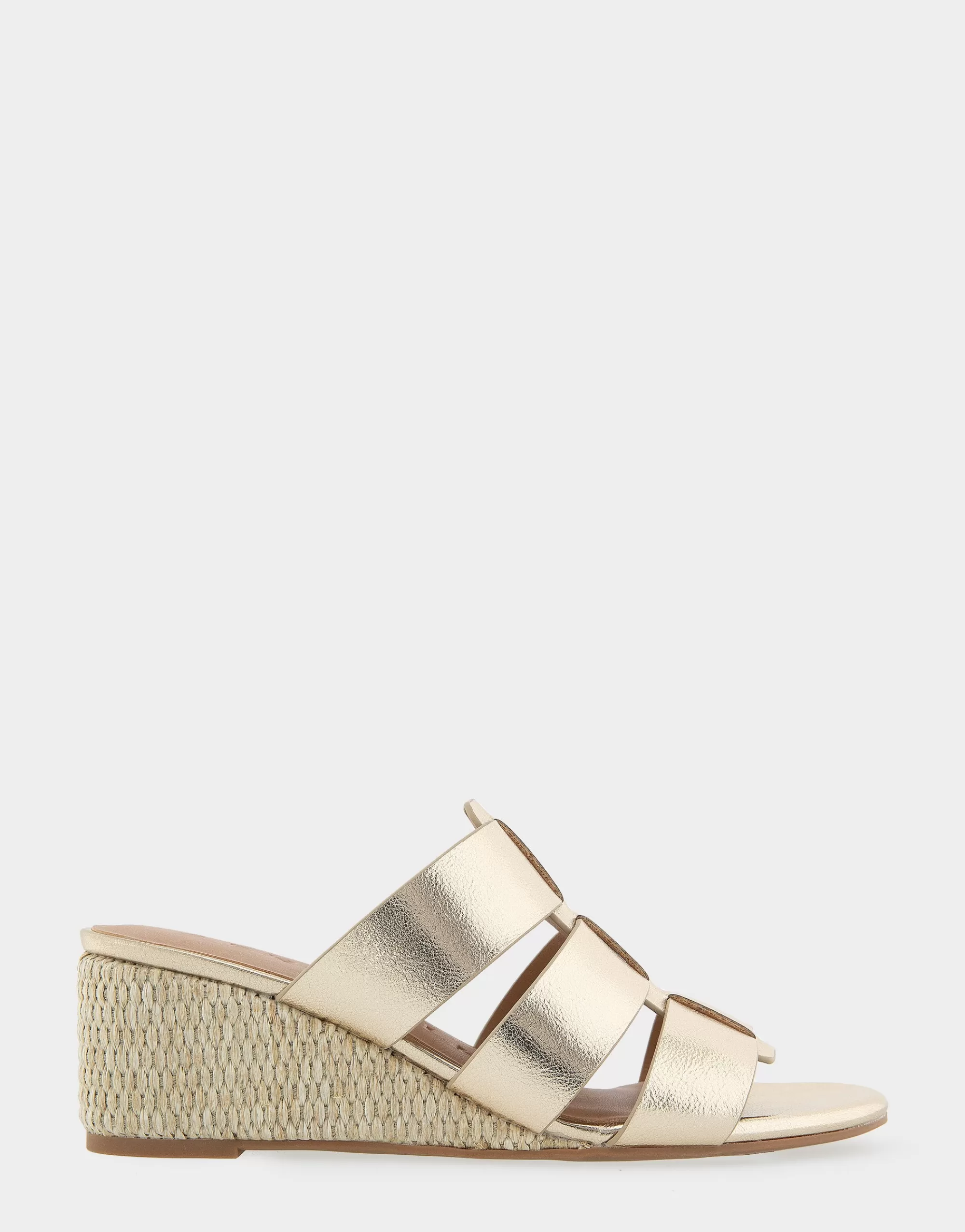 Aerosoles Wide Width Sandals | Dress*Comfortable Women's Fisherman Mid Wedge Slide in Soft Gold Faux Leather