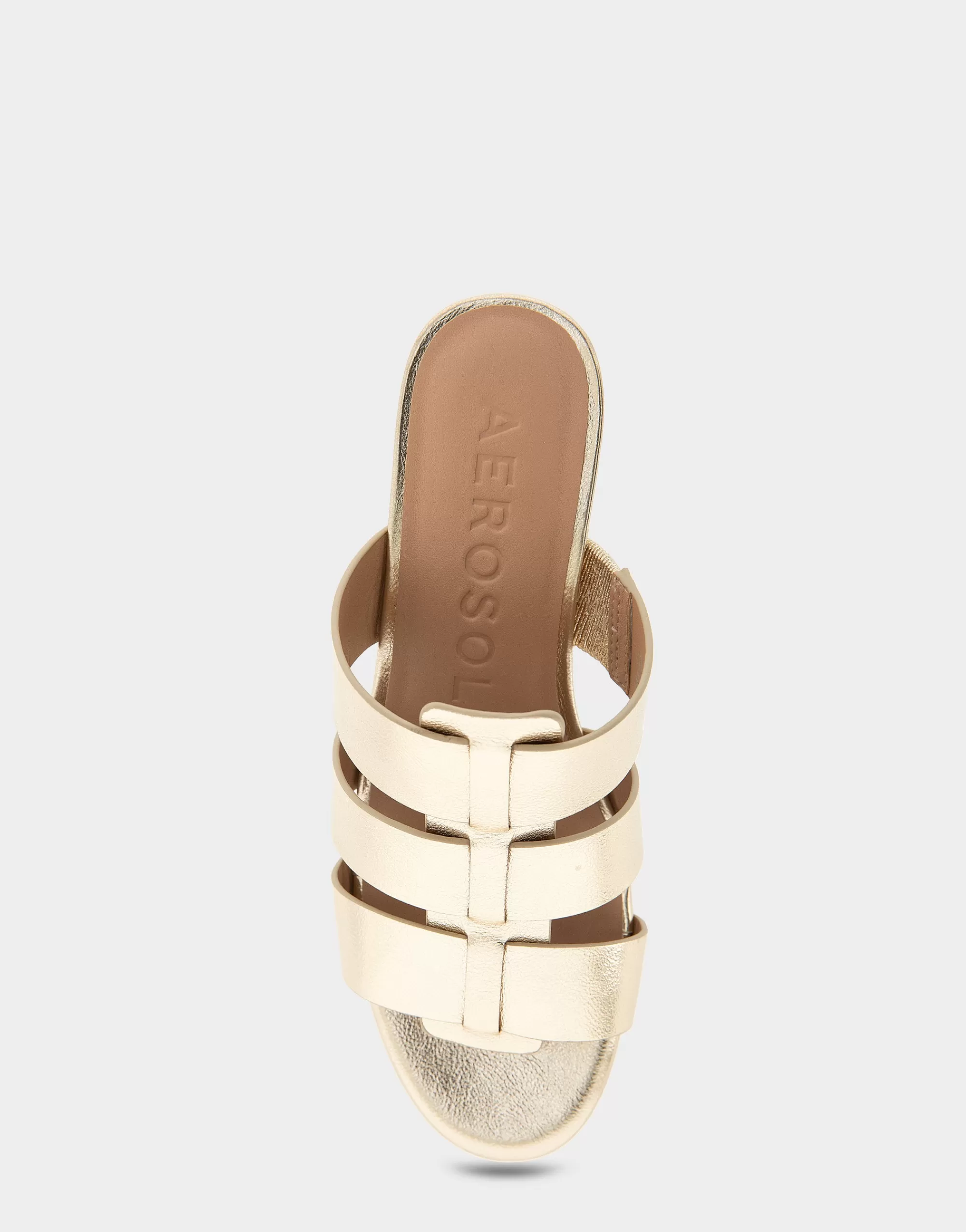 Aerosoles Wide Width Sandals | Dress*Comfortable Women's Fisherman Mid Wedge Slide in Soft Gold Faux Leather