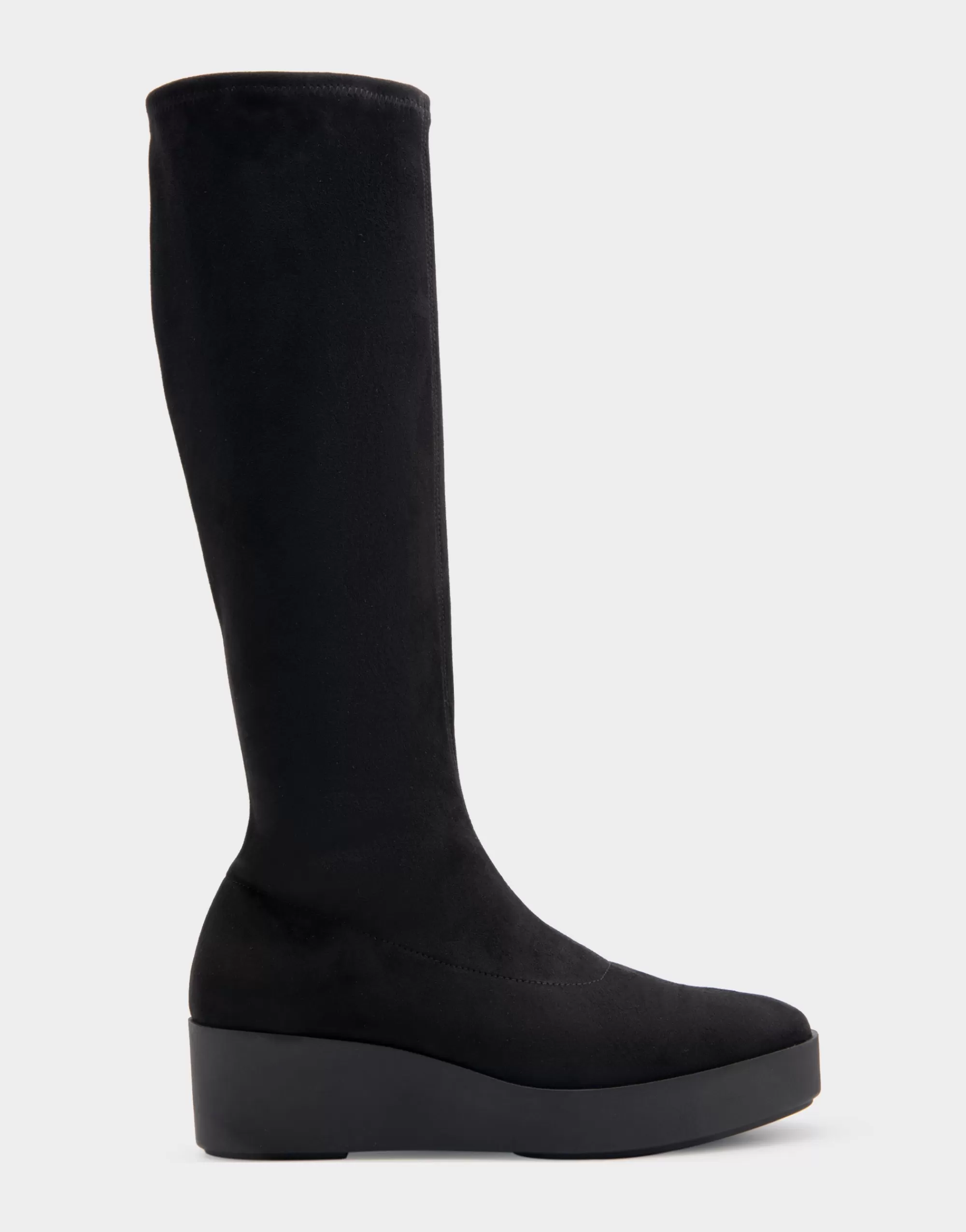 Aerosoles Wedge Boots | Tall Boots*Comfortable Women's Flatform Heel Tall Shaft Boot in Black Stretch Faux Suede