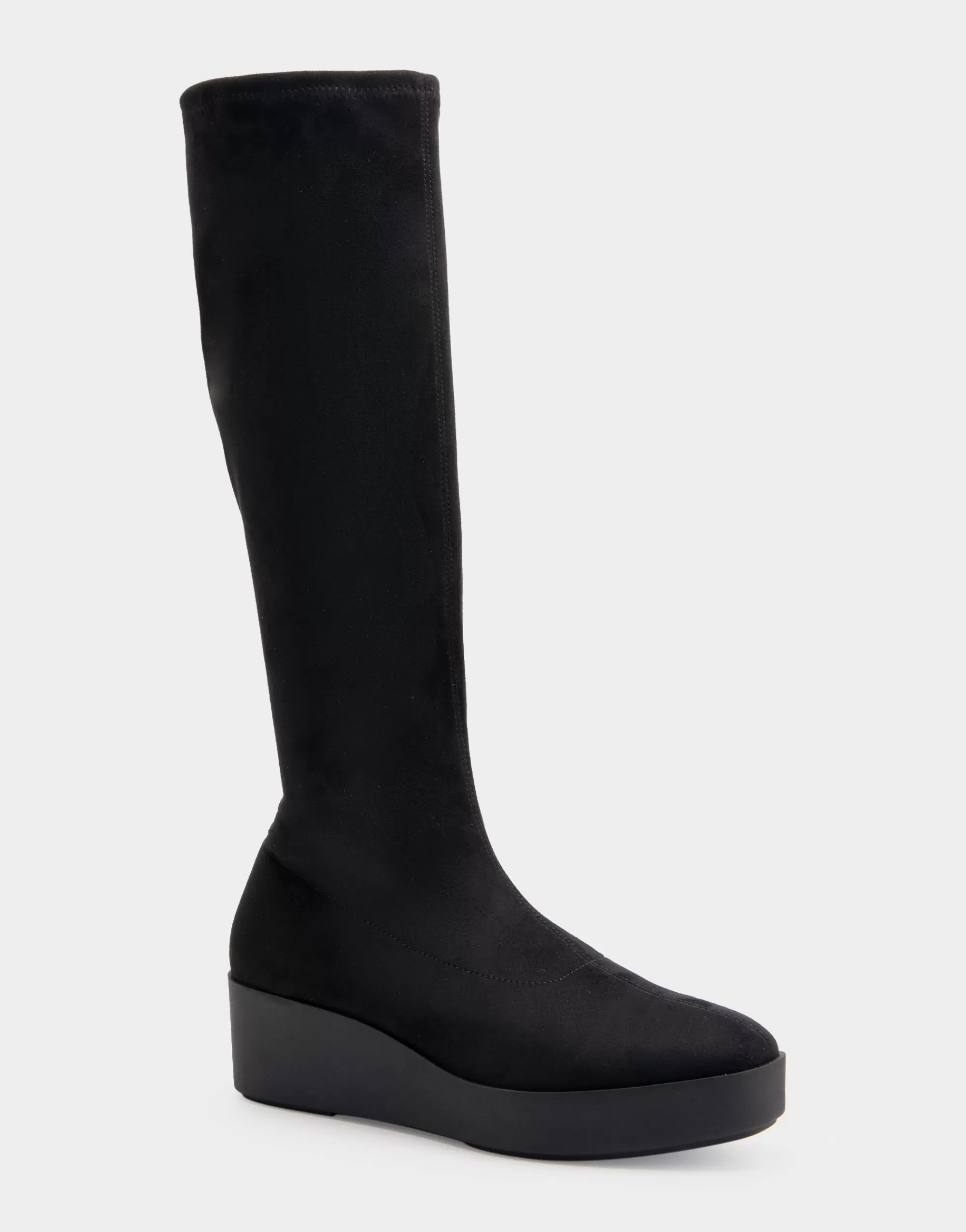 Aerosoles Wedge Boots | Tall Boots*Comfortable Women's Flatform Heel Tall Shaft Boot in Black Stretch Faux Suede