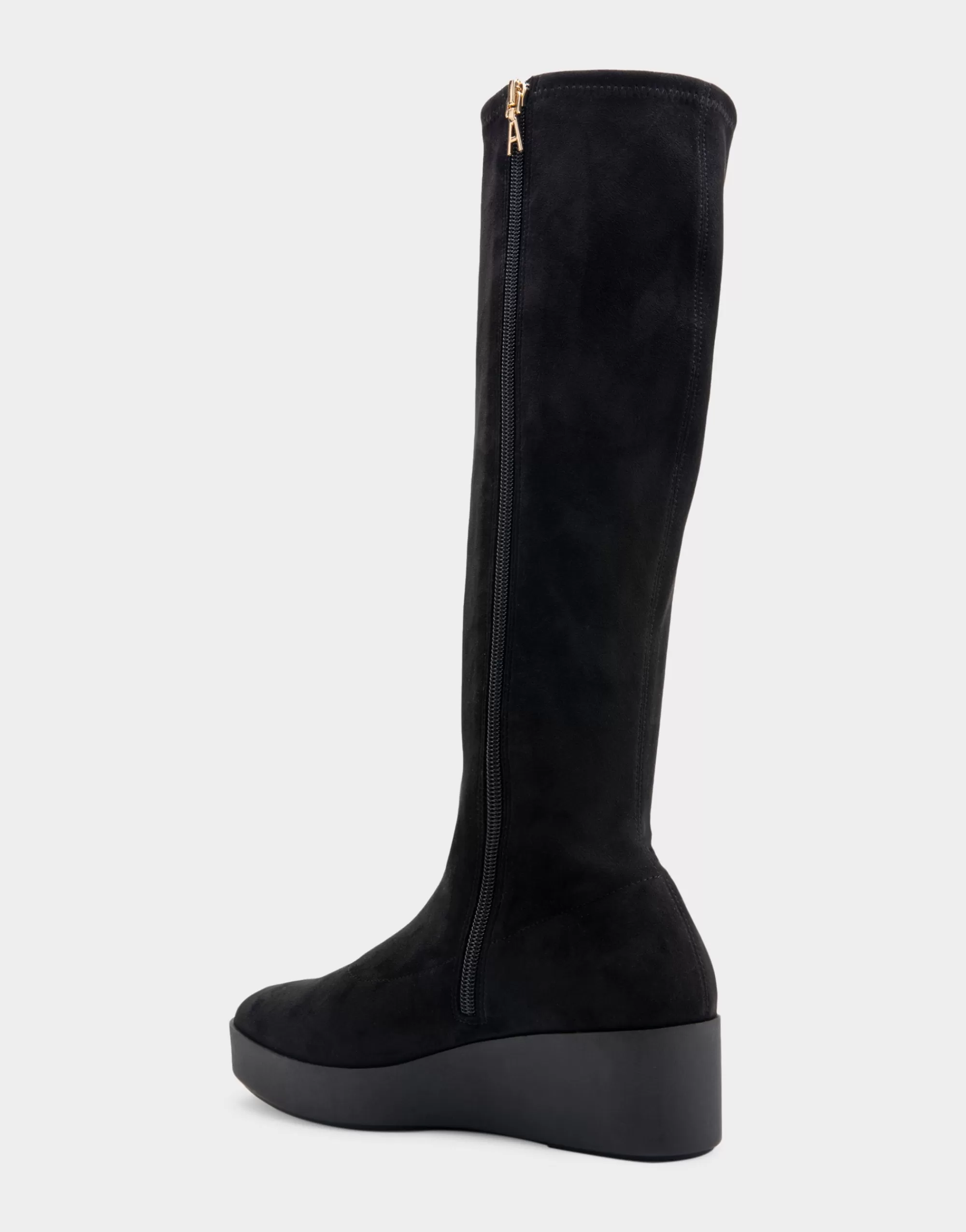 Aerosoles Wedge Boots | Tall Boots*Comfortable Women's Flatform Heel Tall Shaft Boot in Black Stretch Faux Suede