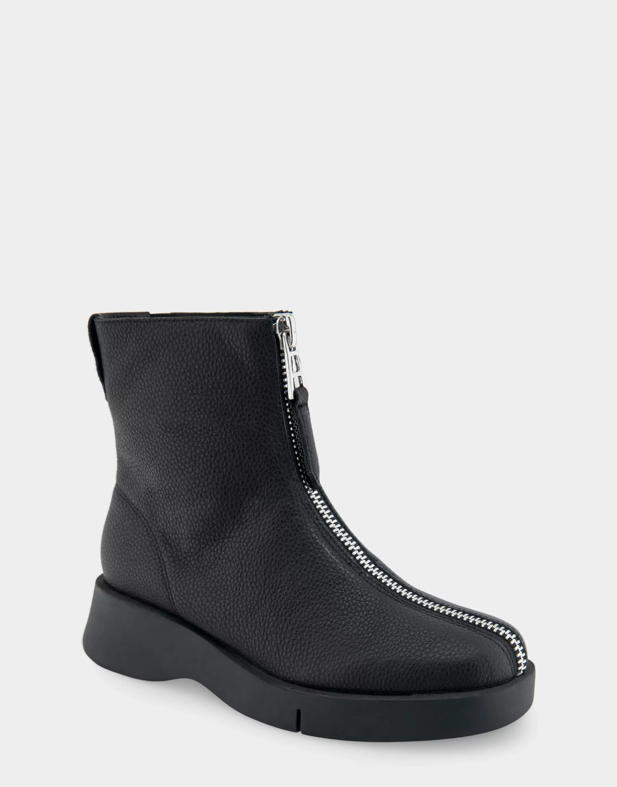 Aerosoles Ankle Boots*Comfortable Women's Flexible Molded Unit Front Zip Bootie in Black Pebbled Leather