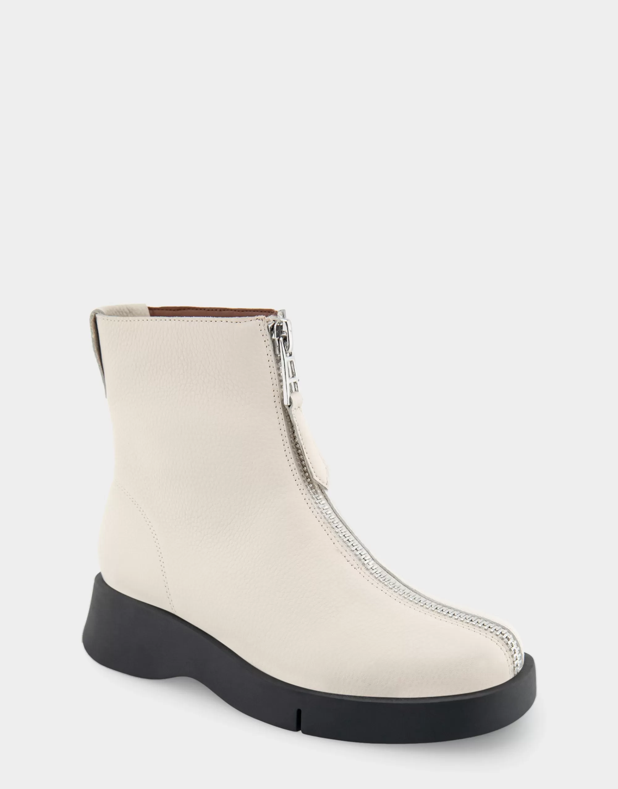 Aerosoles Ankle Boots*Comfortable Women's Flexible Molded Unit Front Zip Bootie in Eggnog Pebbled Leather