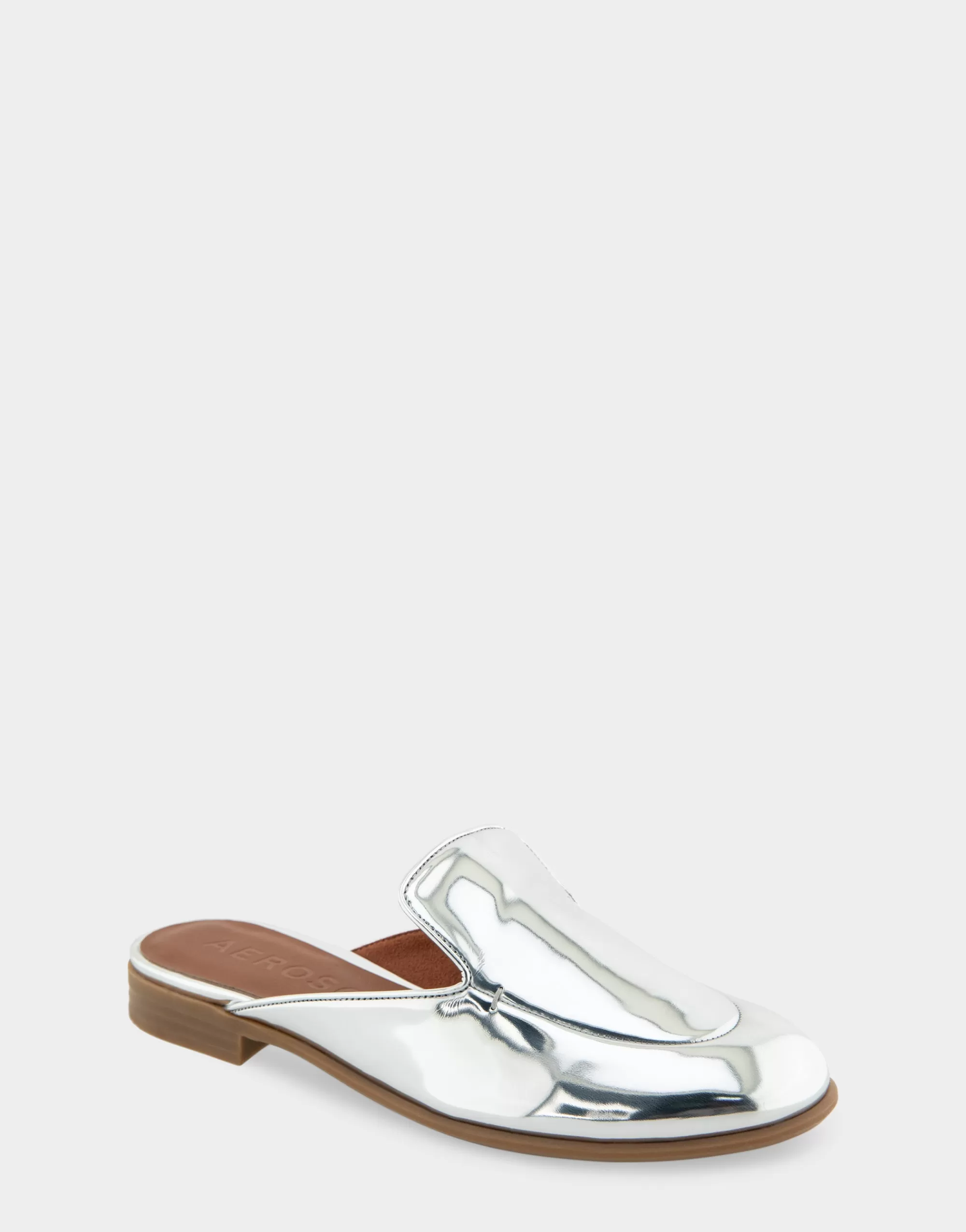 Aerosoles Clogs & Mules | Loafers*Comfortable Women's Flexible Tailored Loafer Mule in Silver Mirror Metallic Faux Leather Faux Leather