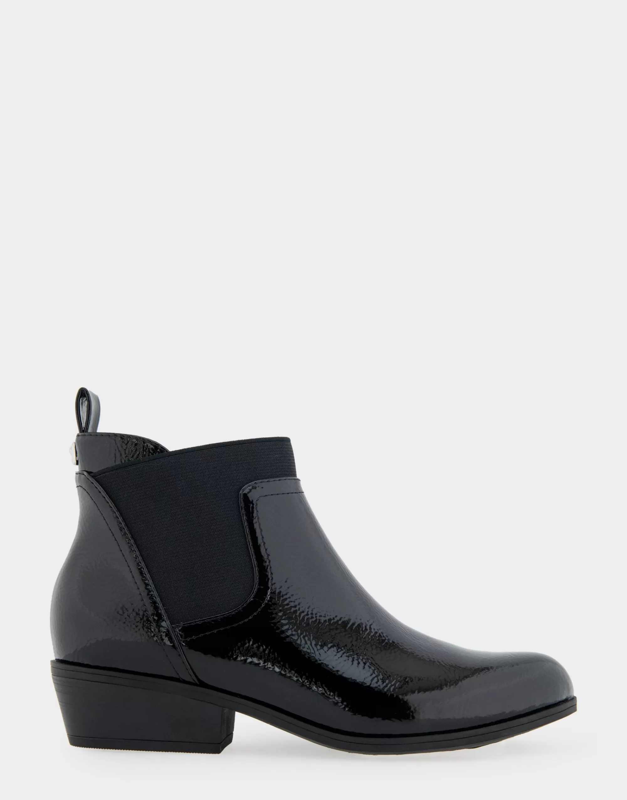 Aerosoles Heeled Boots | Ankle Boots*Comfortable Women's Gored Ankle Bootie With Pull Tab in Black Crinkled Patent Faux Leather Patent Faux Leather