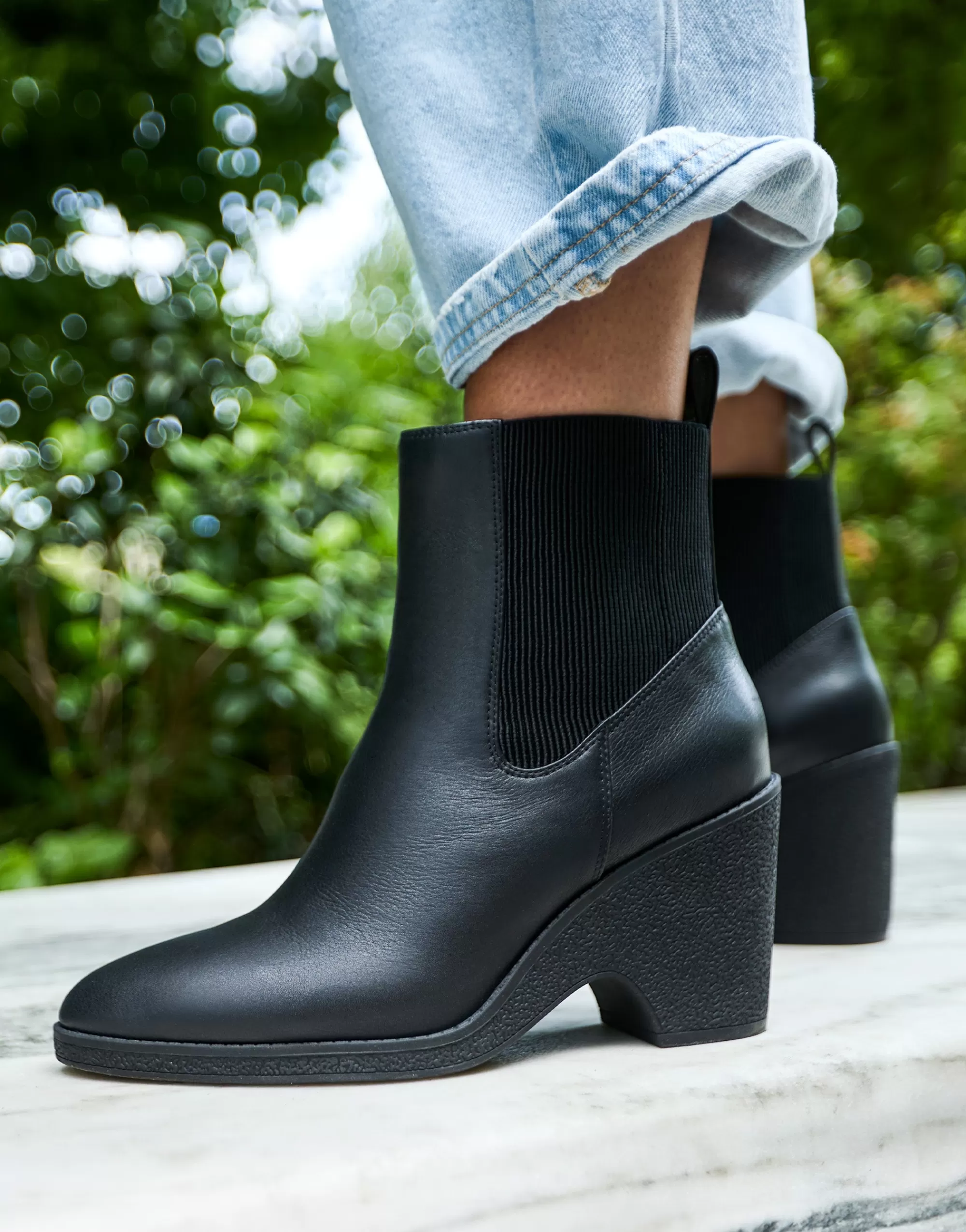 Aerosoles Wedge Boots | Heeled Boots*Comfortable Women's Gored Sculpted Wedge Crepe Heel Bootie in Black Leather Leather