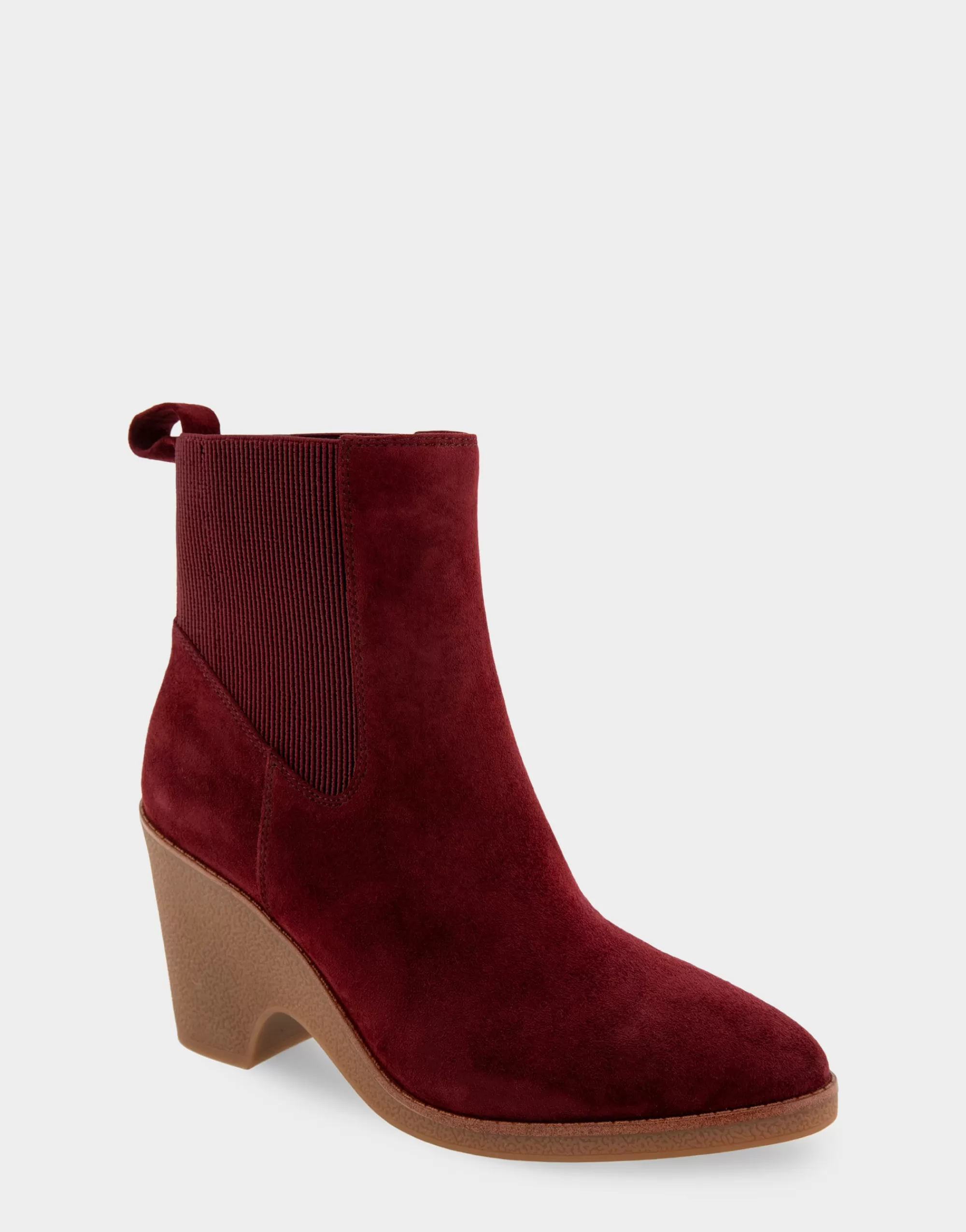 Aerosoles Wedge Boots | Heeled Boots*Comfortable Women's Gored Sculpted Wedge Crepe Heel Bootie in Burgundy Suede Suede