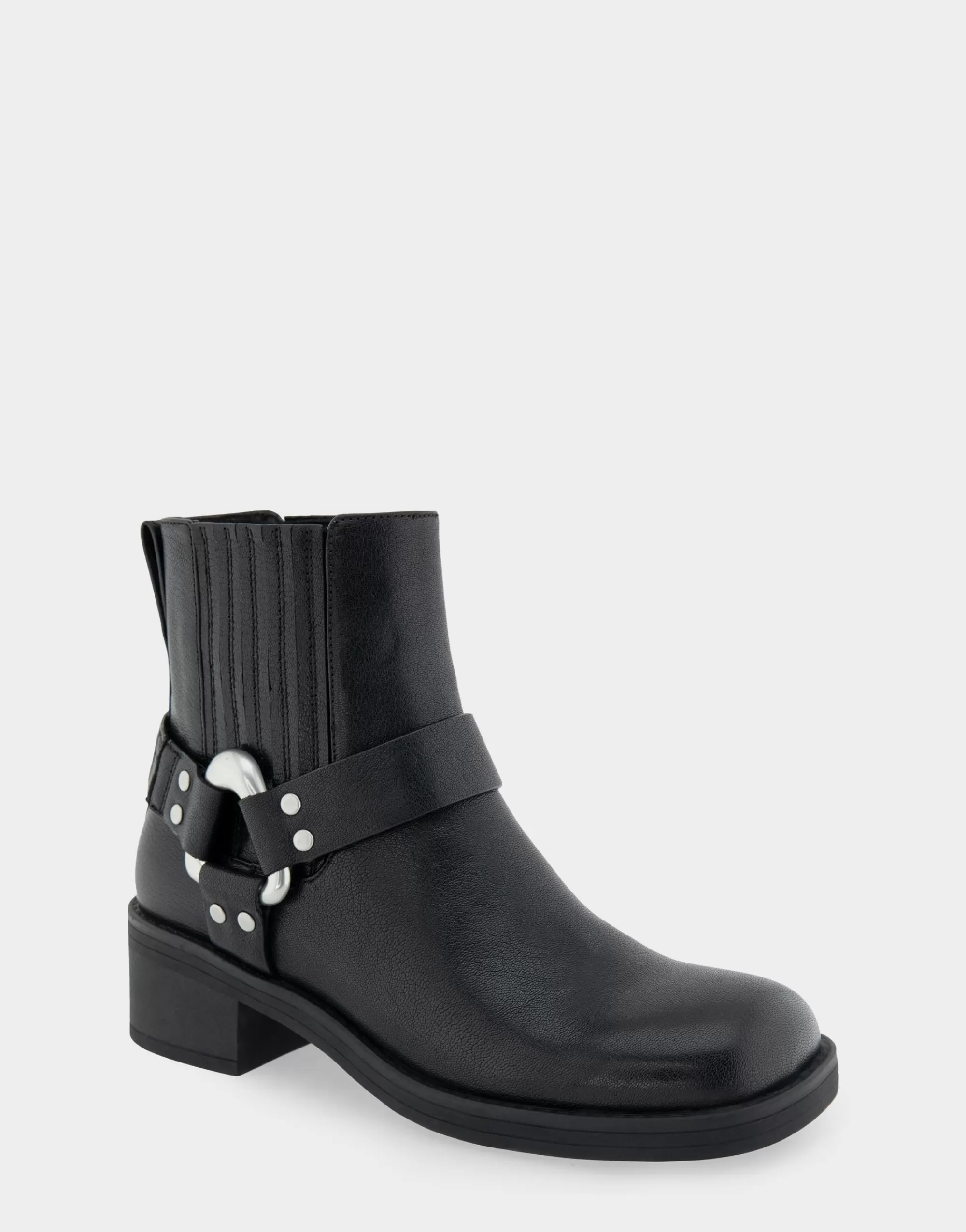 Aerosoles Heeled Boots | Ankle Boots*Comfortable Women's Gored Squared Toe Engineer Bootie in Black Waxy Leather Leather