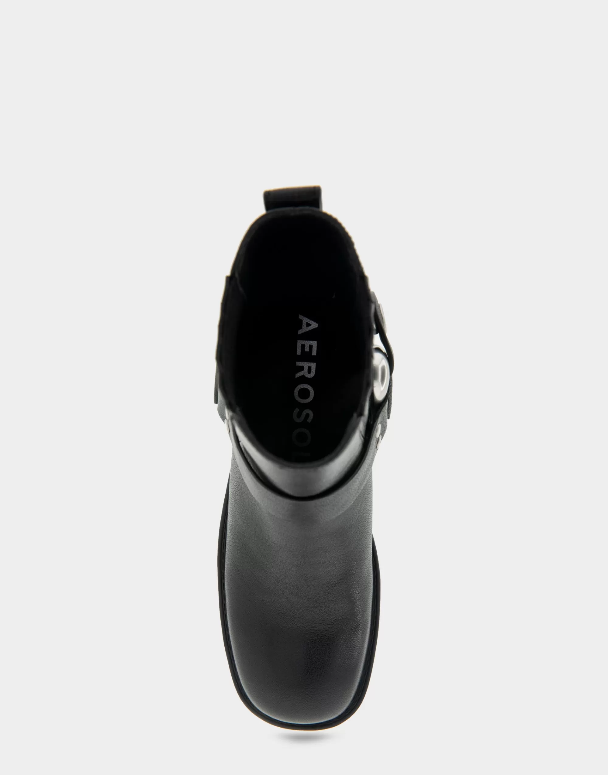 Aerosoles Heeled Boots | Ankle Boots*Comfortable Women's Gored Squared Toe Engineer Bootie in Black Waxy Leather Leather